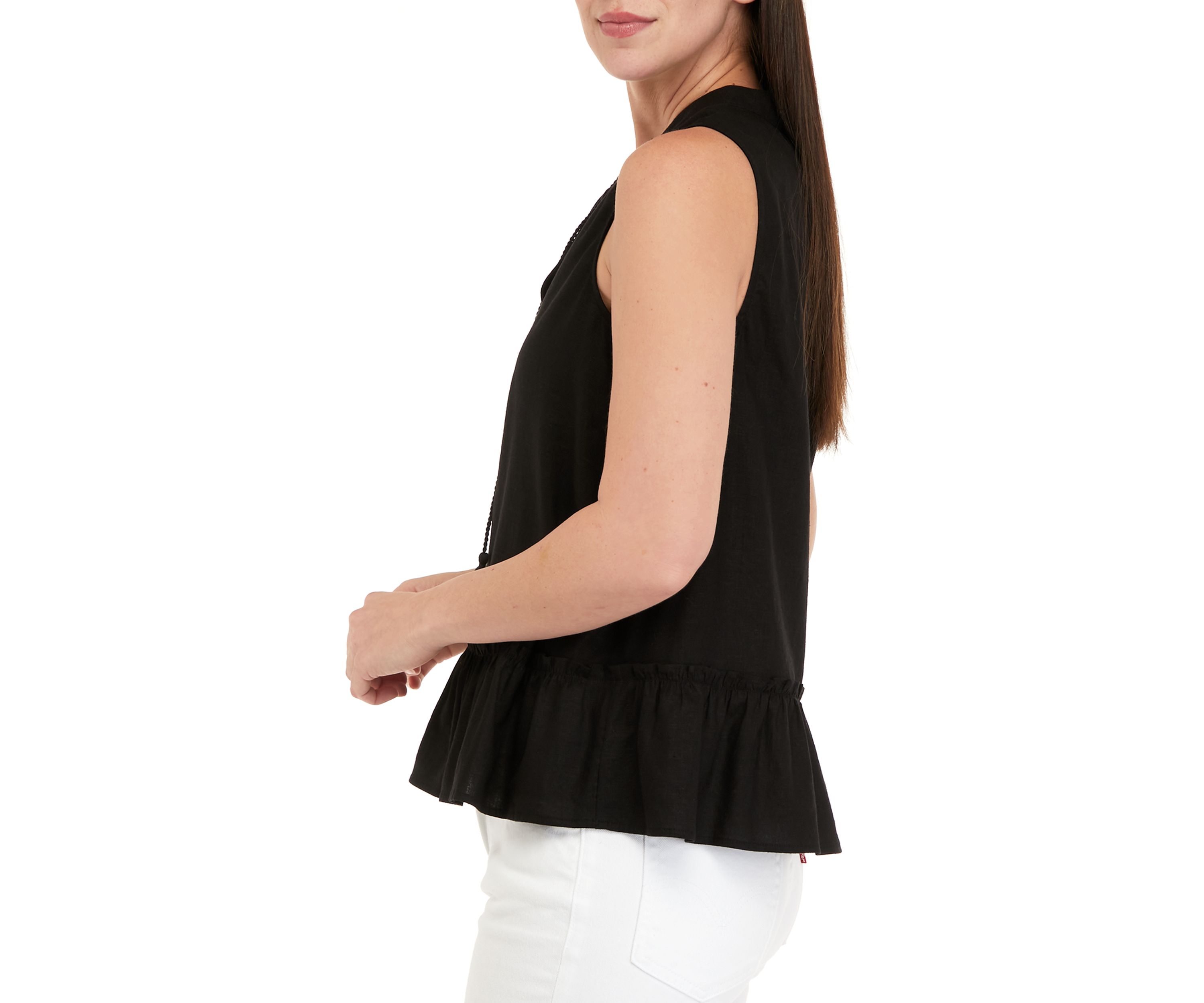 Womens Sleeveless Tassel Peasant Solid Top