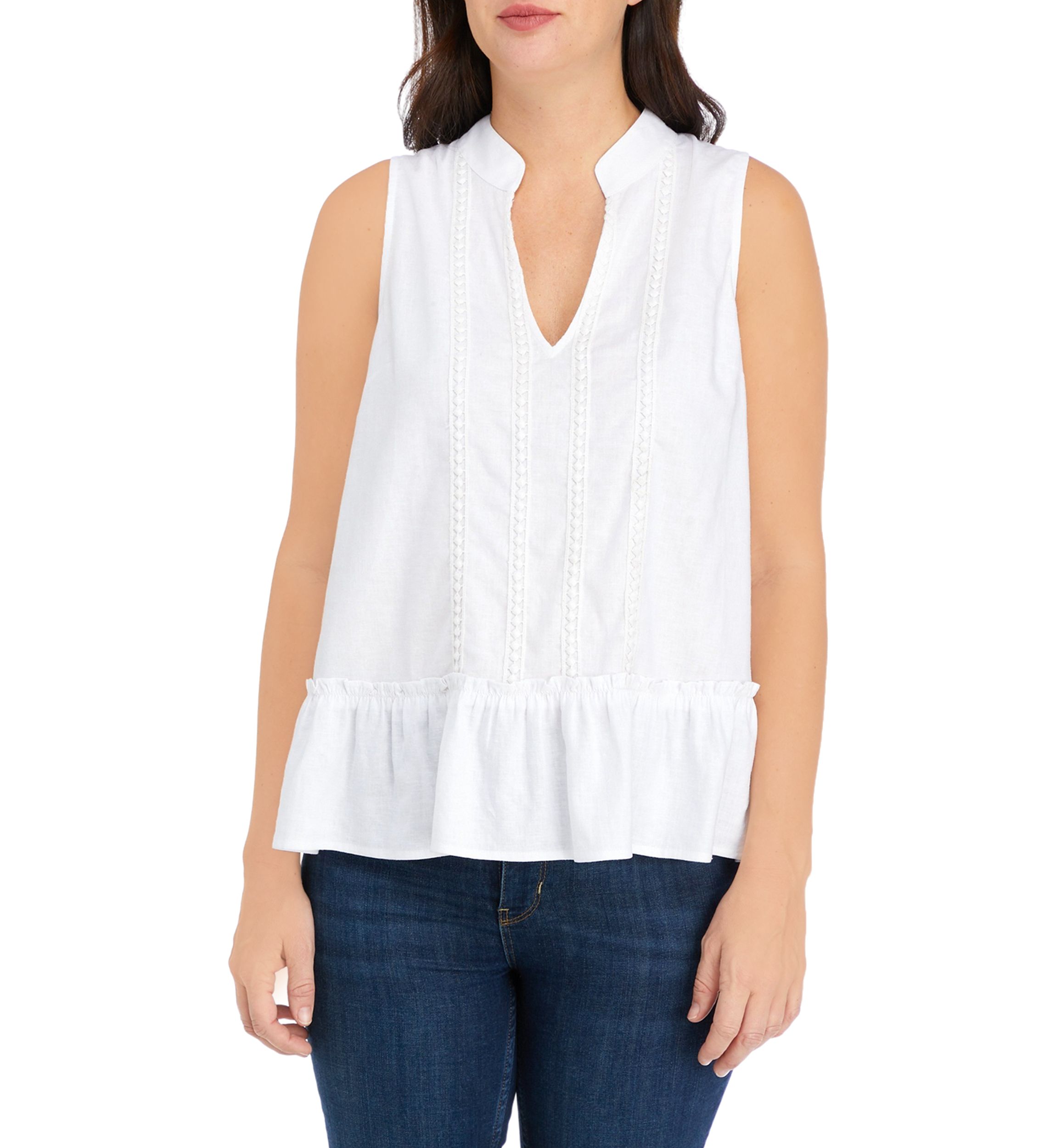 Womens Sleeveless Trim Peasant Top