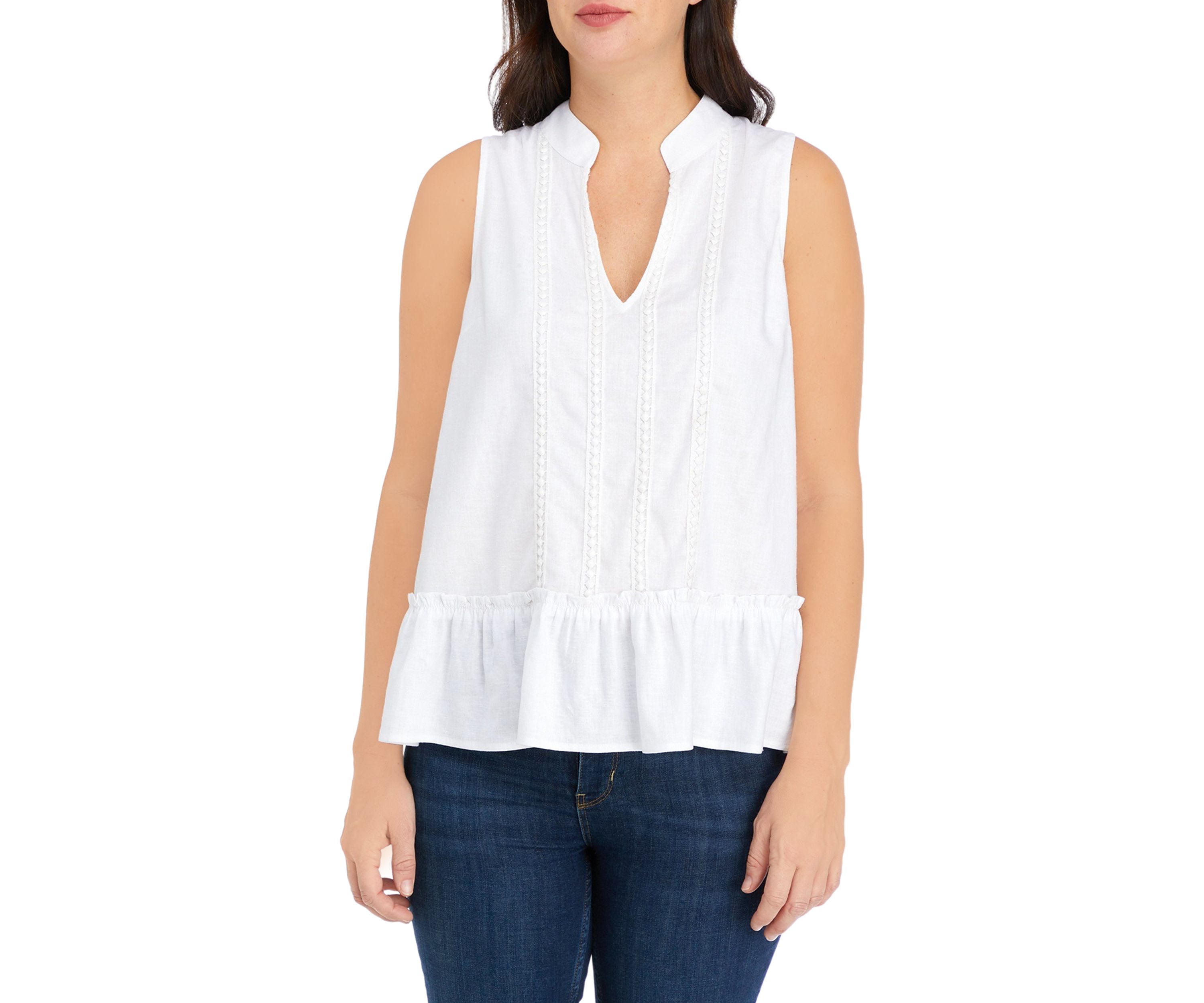 Womens Sleeveless Trim Peasant Top