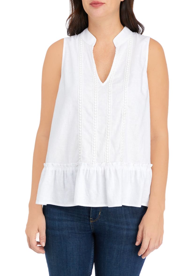 Womens Sleeveless Trim Peasant Top