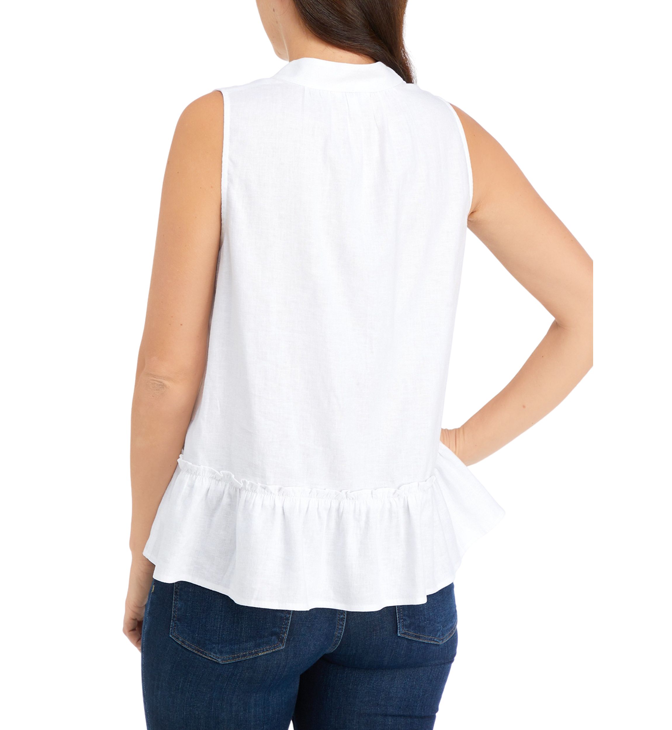 Womens Sleeveless Trim Peasant Top