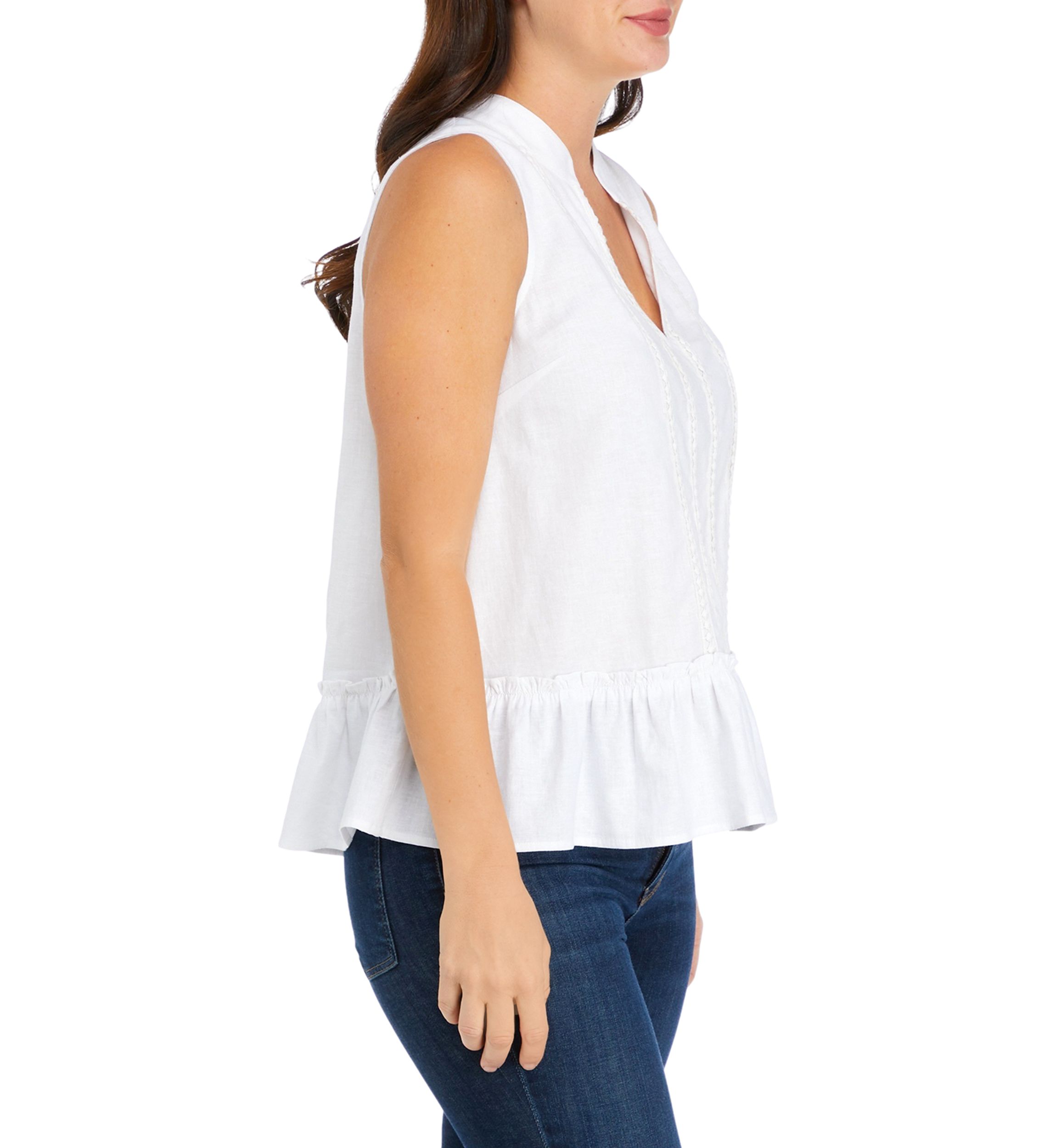 Womens Sleeveless Trim Peasant Top