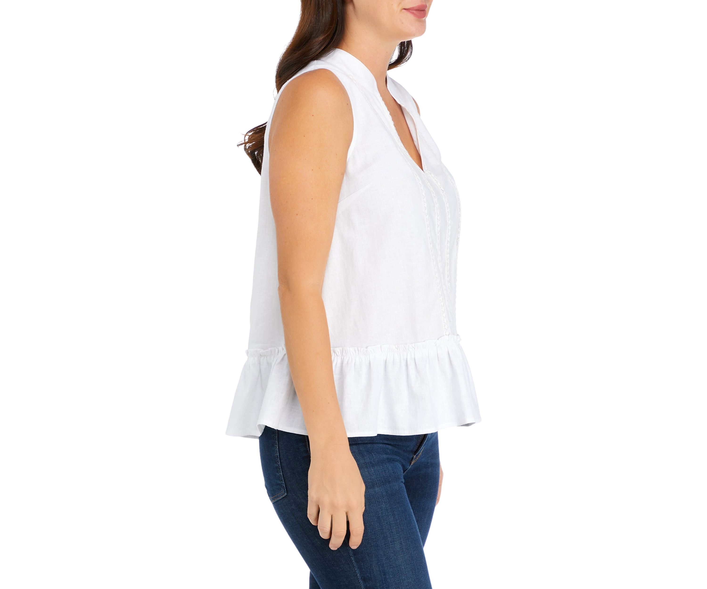 Womens Sleeveless Trim Peasant Top