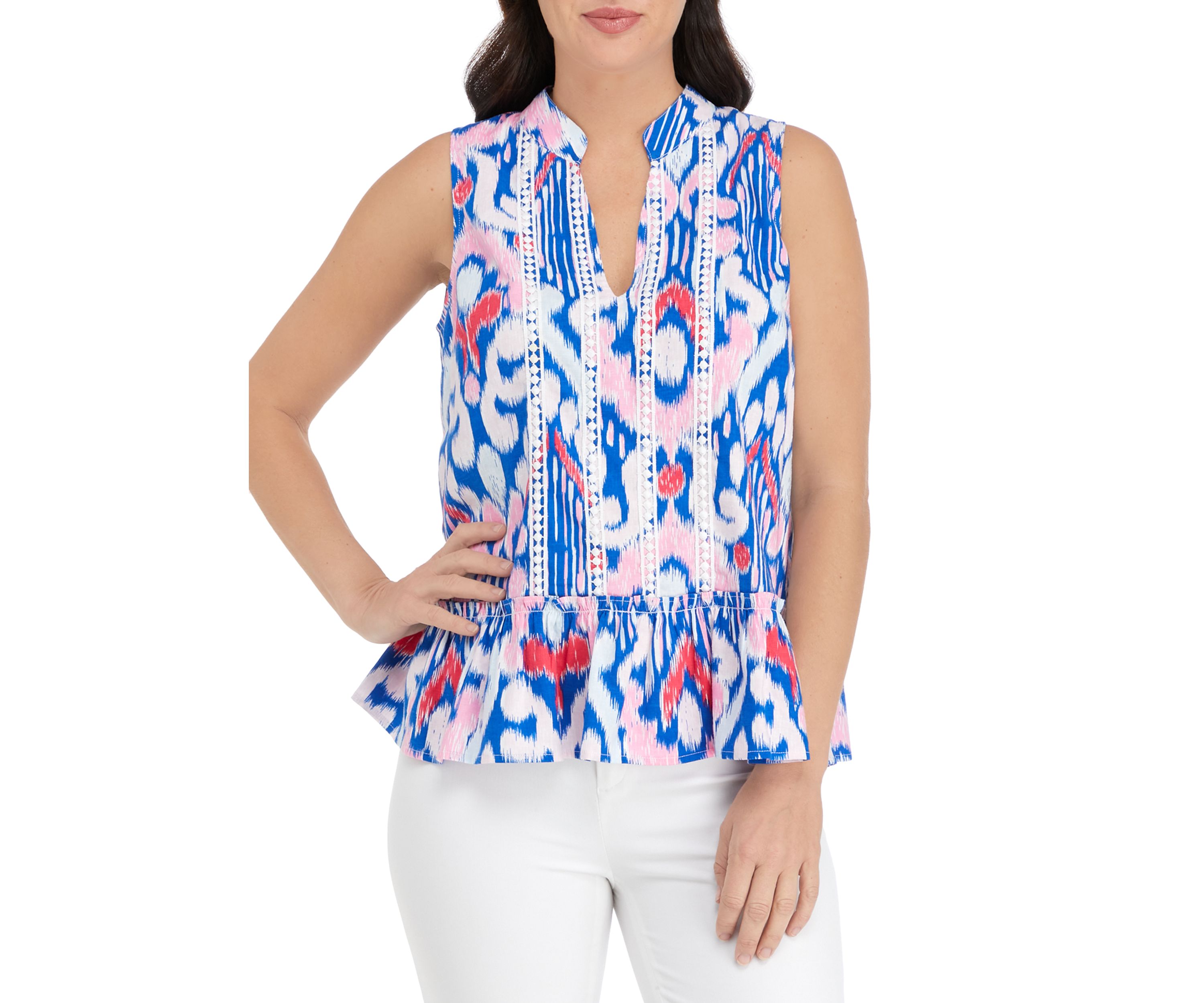 Womens Sleeveless Printed Peasant Top