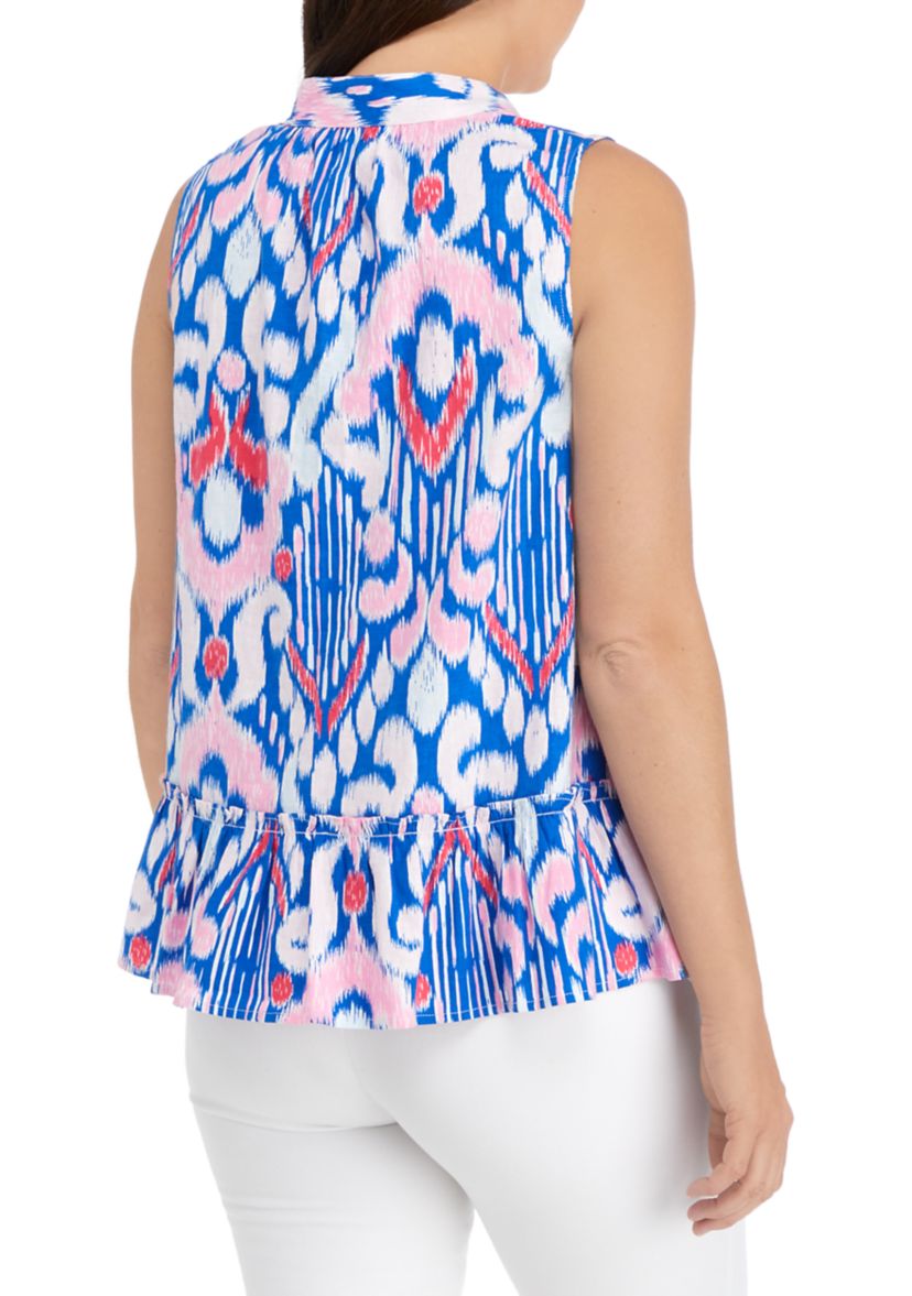 Womens Sleeveless Printed Peasant Top