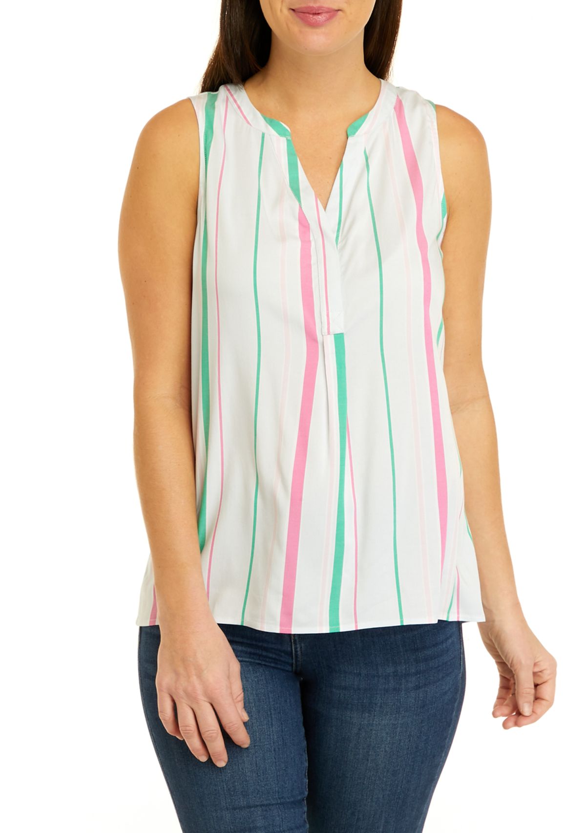 Womens Sleeveless Yarn Dyed Peasant Top