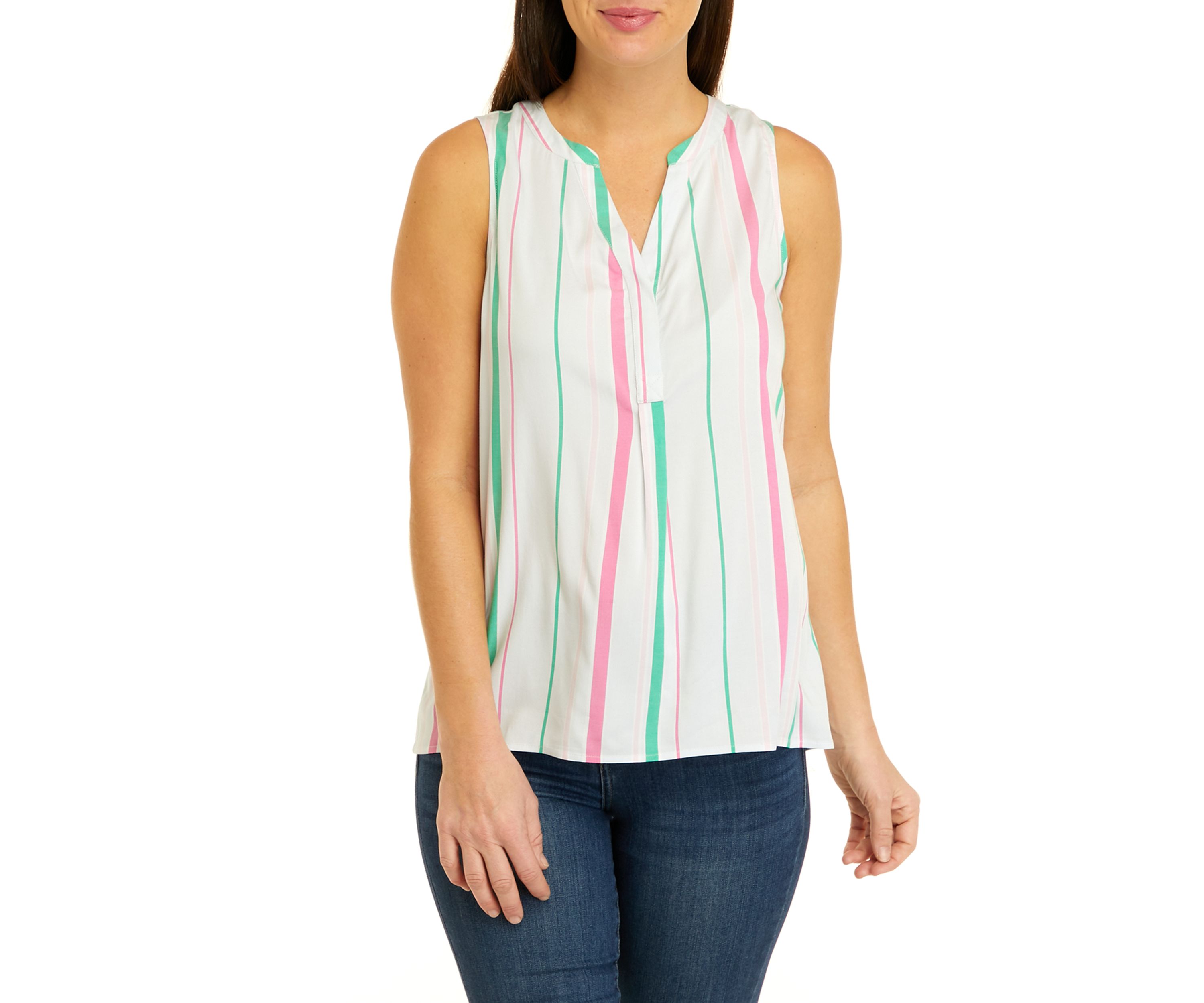 Womens Sleeveless Yarn Dyed Peasant Top