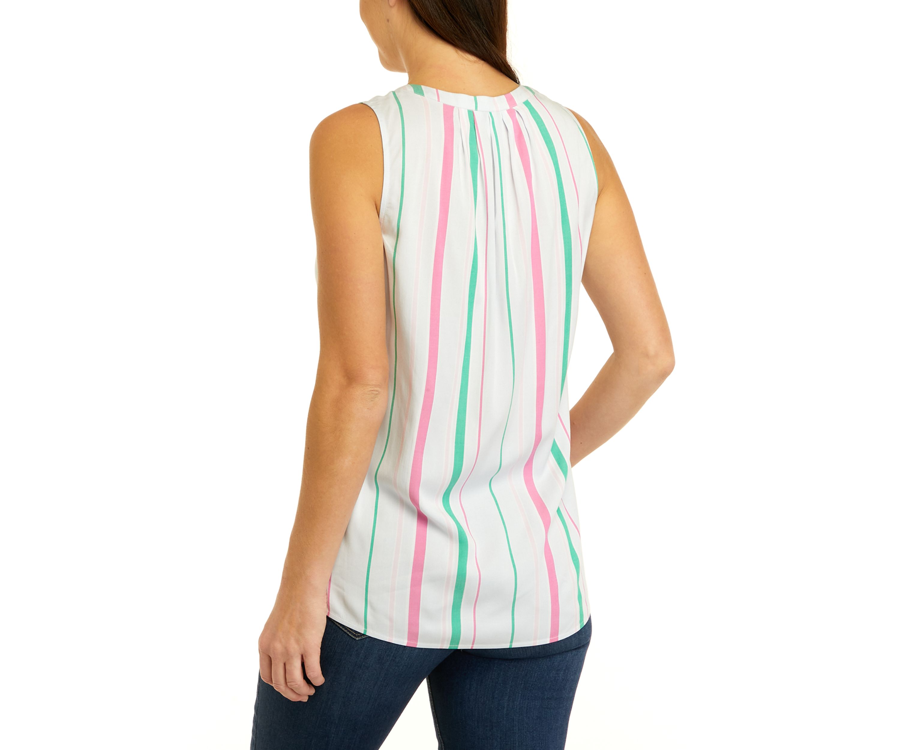 Womens Sleeveless Yarn Dyed Peasant Top