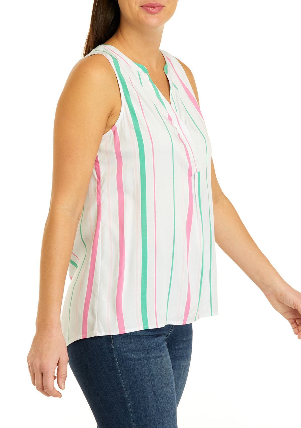 Womens Sleeveless Yarn Dyed Peasant Top