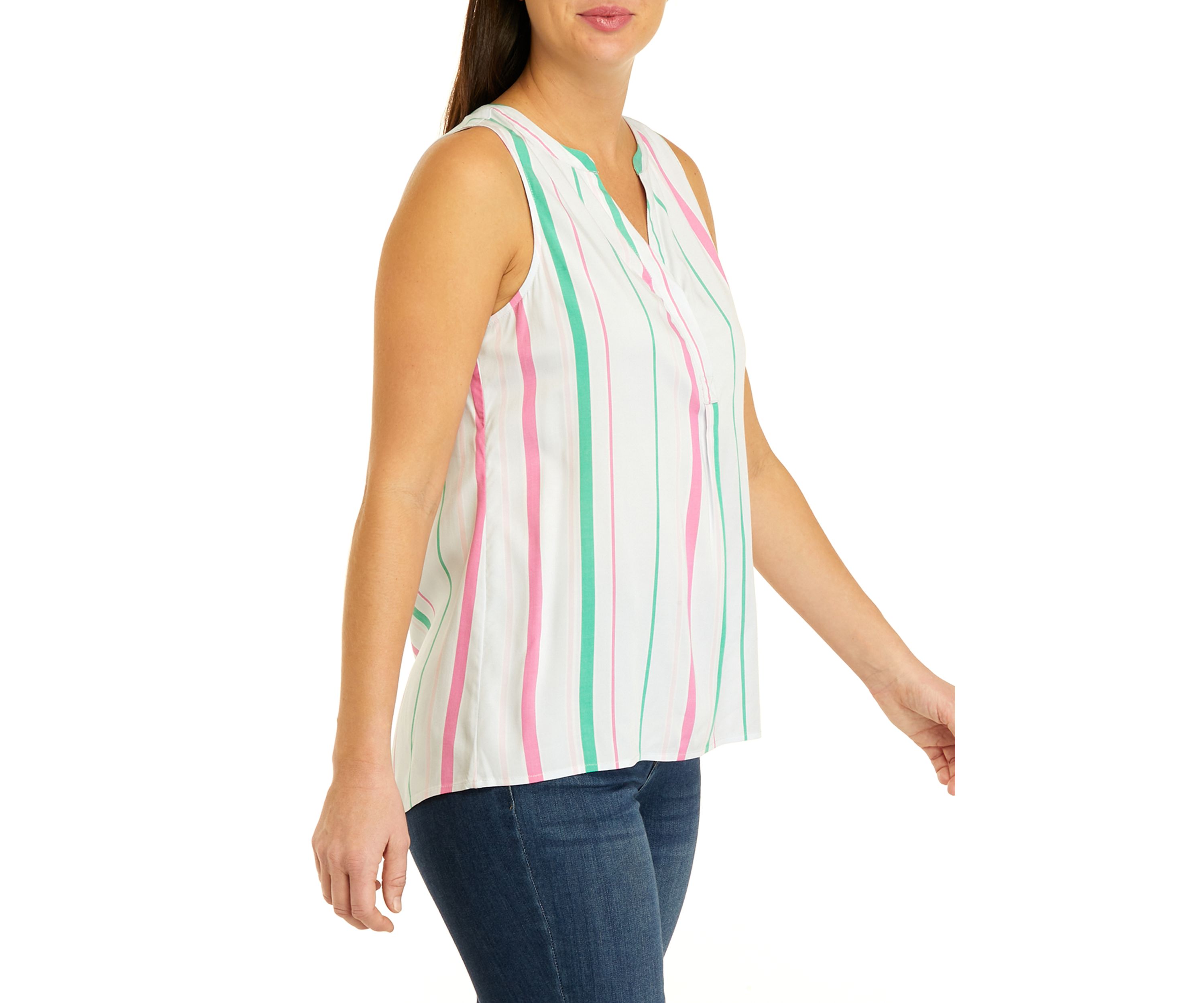 Womens Sleeveless Yarn Dyed Peasant Top