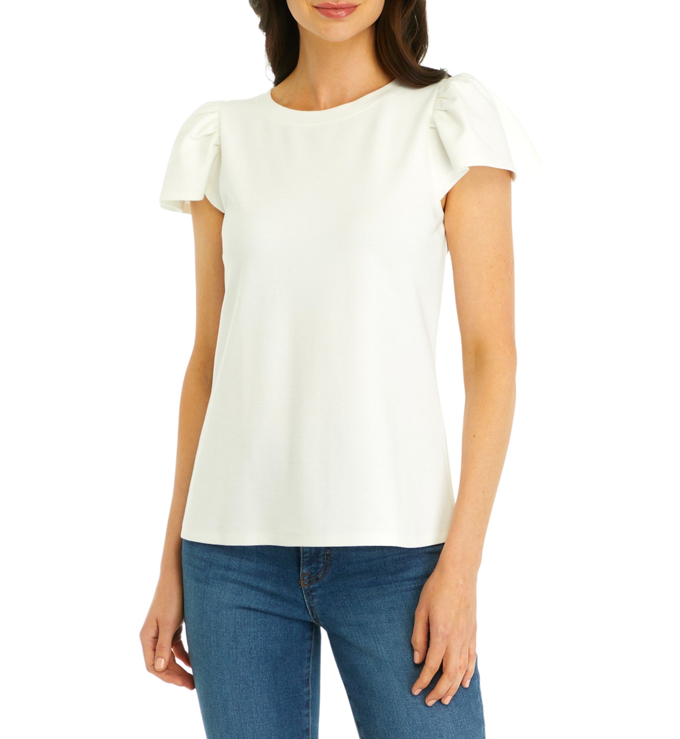 Womens Ribbed Knit Flutter Sleeve Top