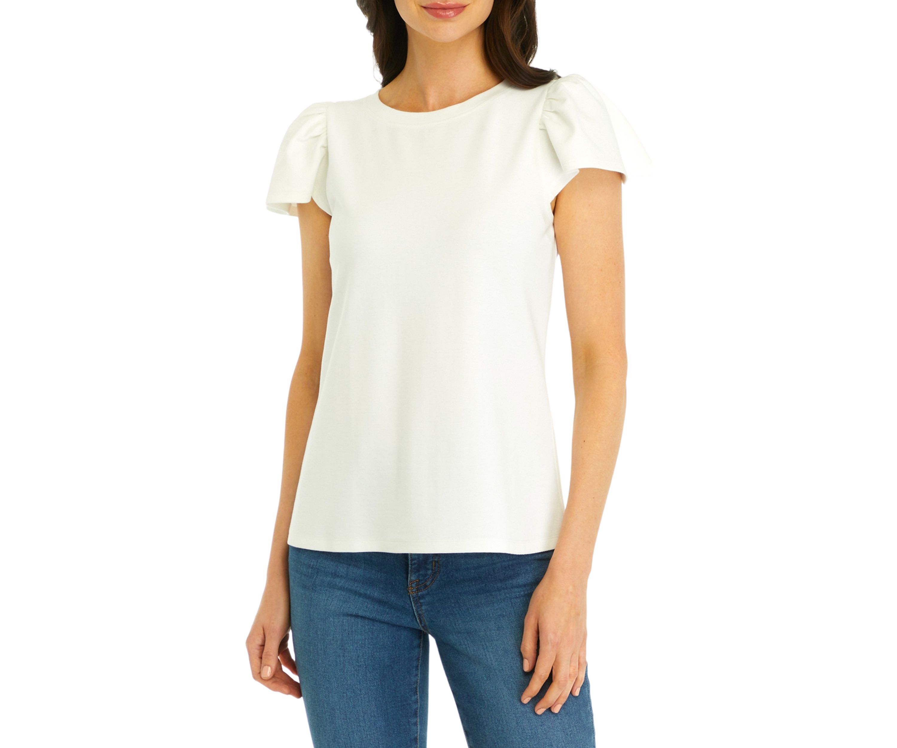 Womens Ribbed Knit Flutter Sleeve Top
