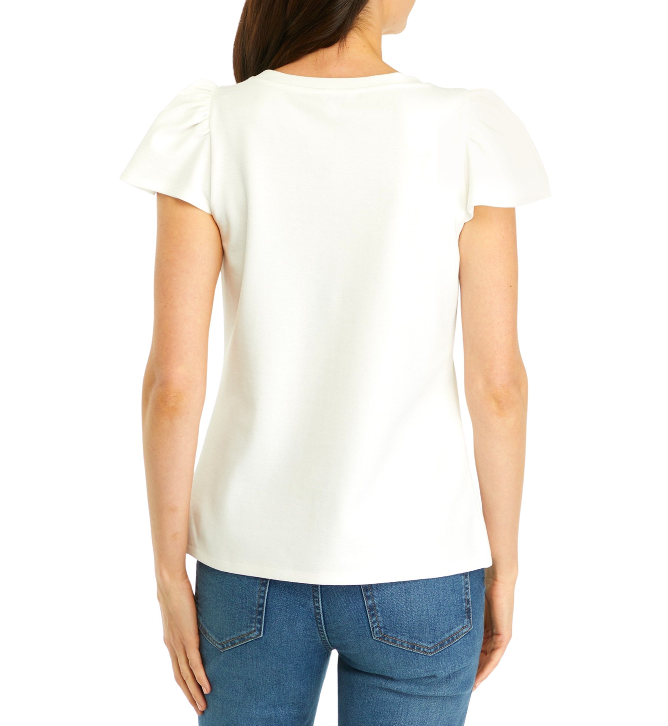 Womens Ribbed Knit Flutter Sleeve Top