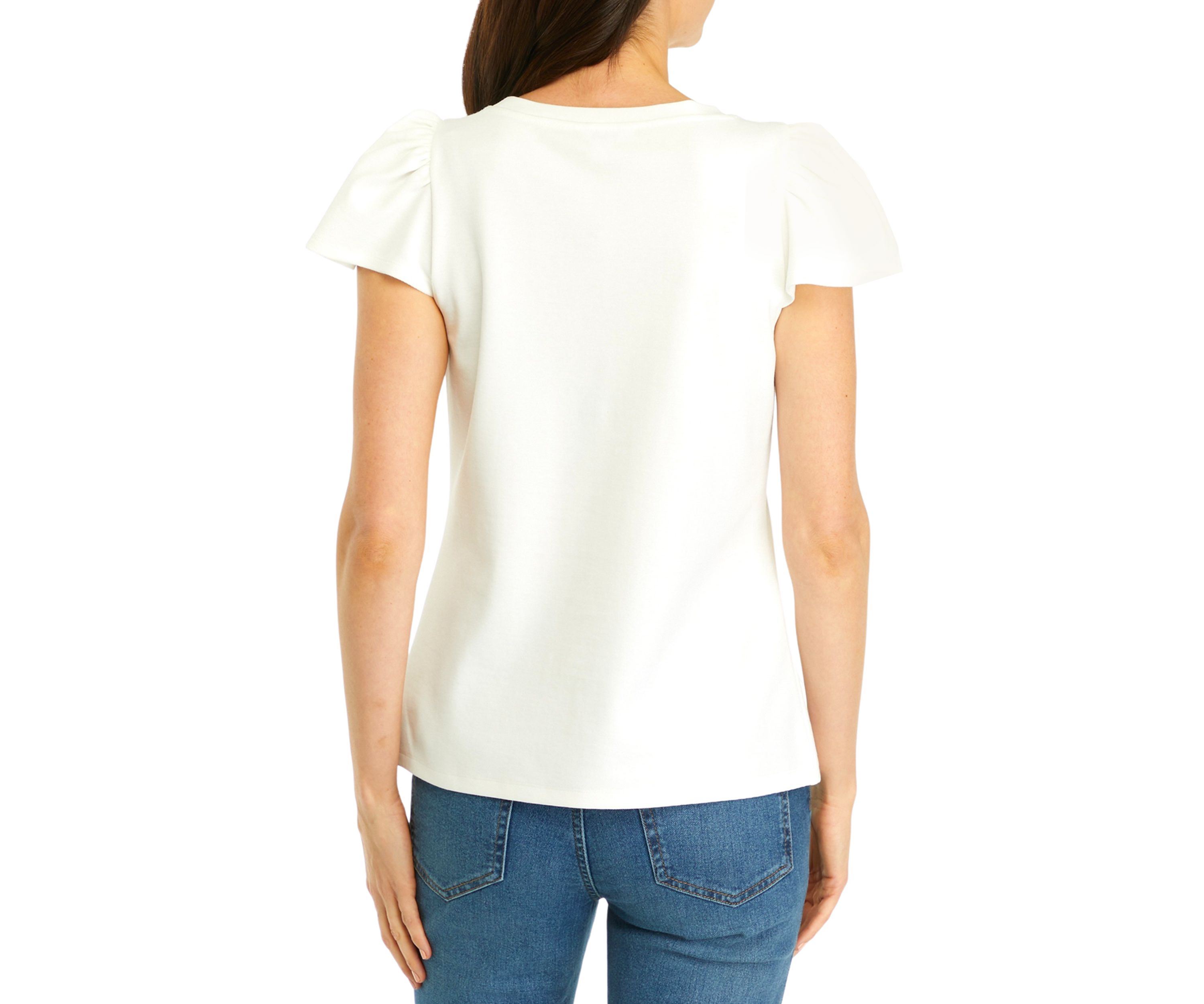 Womens Ribbed Knit Flutter Sleeve Top