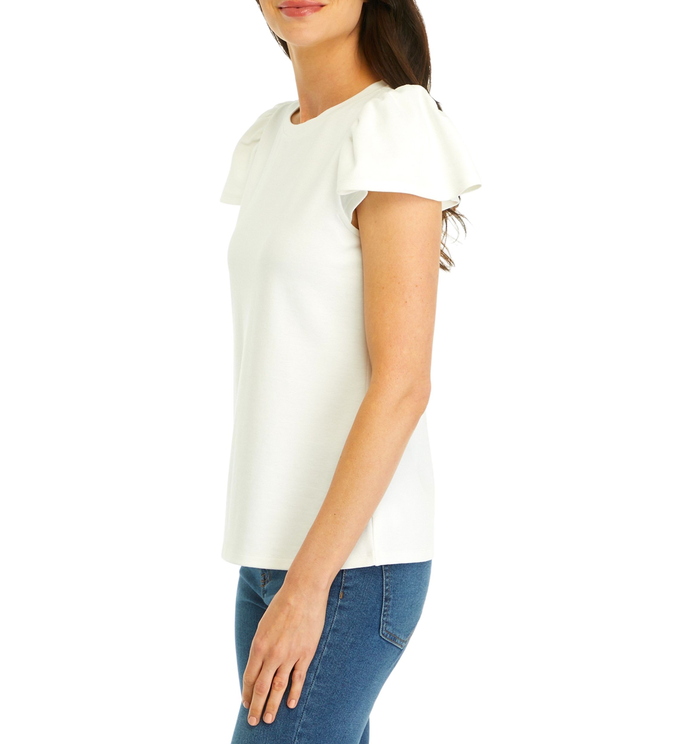 Womens Ribbed Knit Flutter Sleeve Top