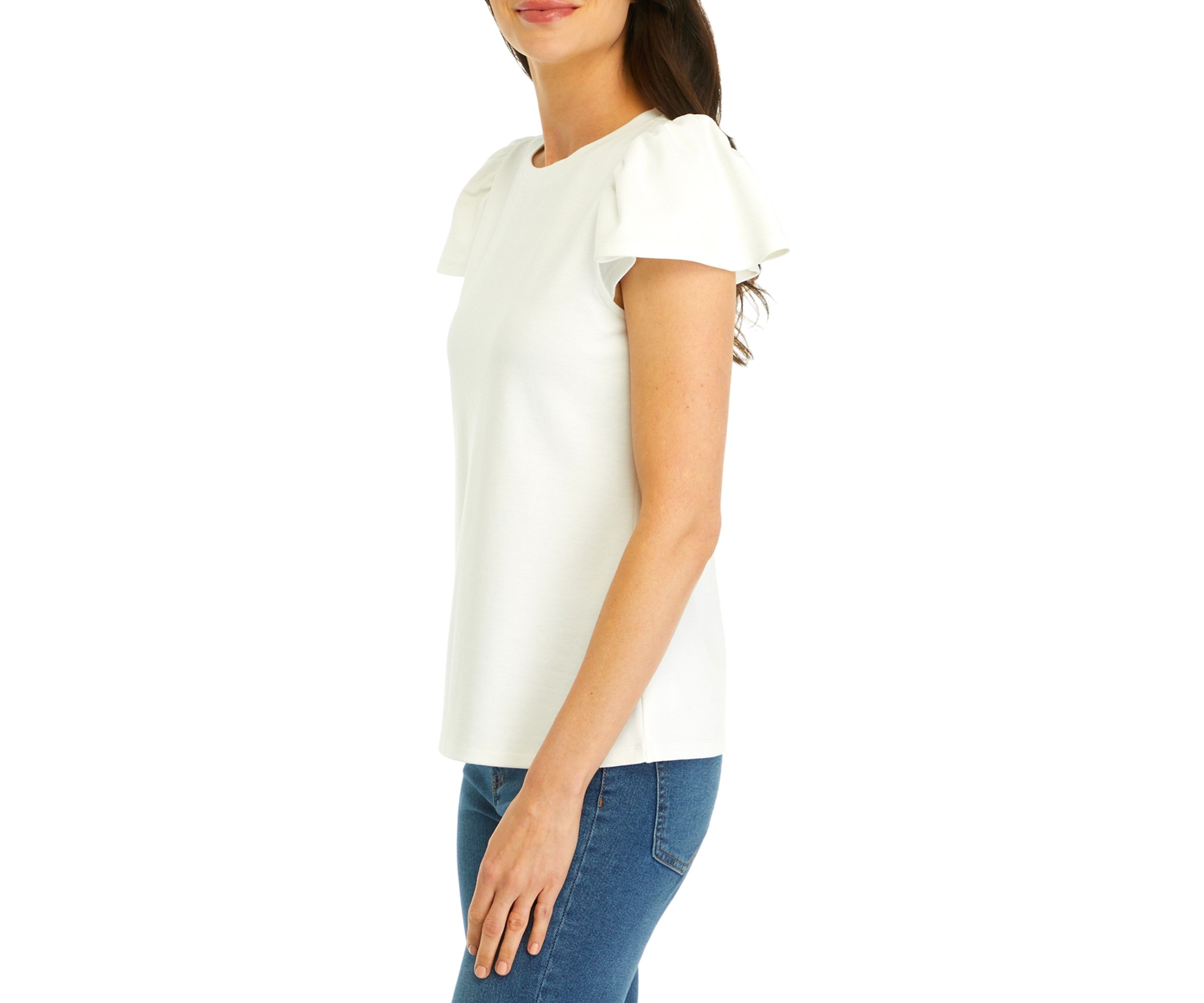 Womens Ribbed Knit Flutter Sleeve Top