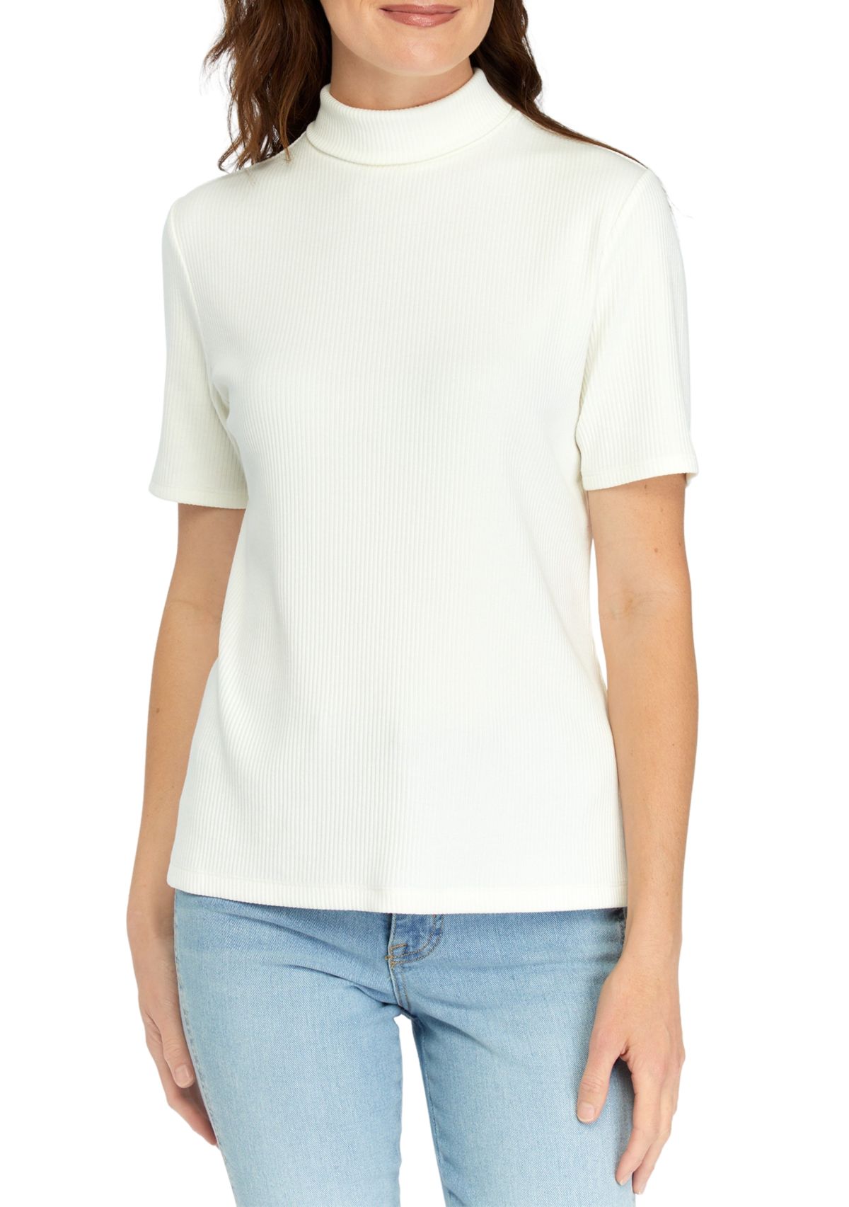 Womens Short Sleeve Ribbed Turtleneck Top