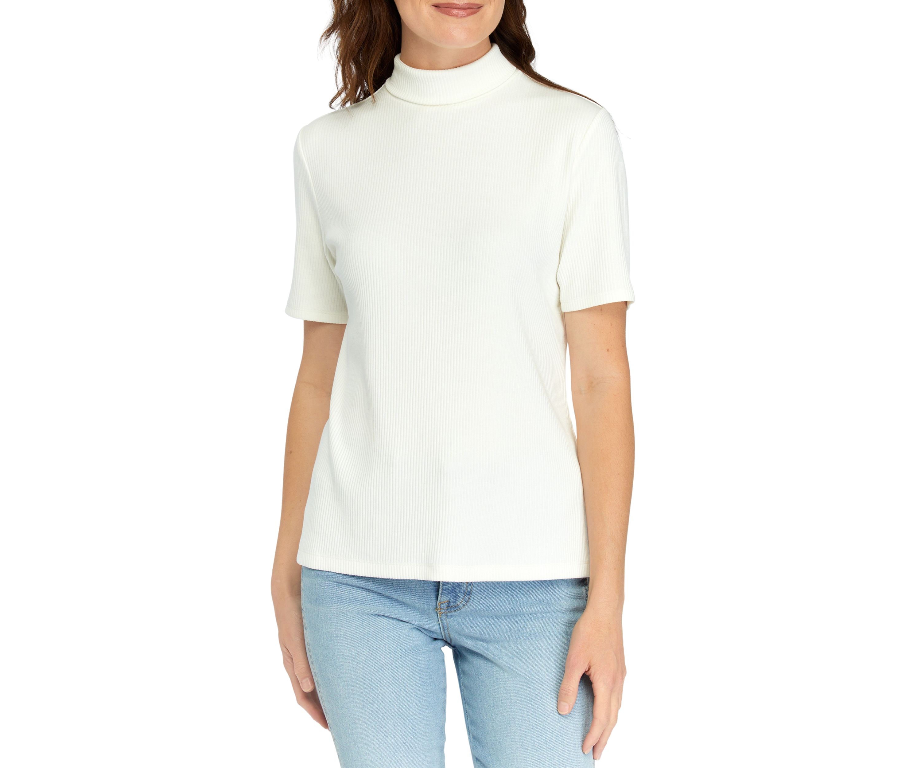 Womens Short Sleeve Ribbed Turtleneck Top