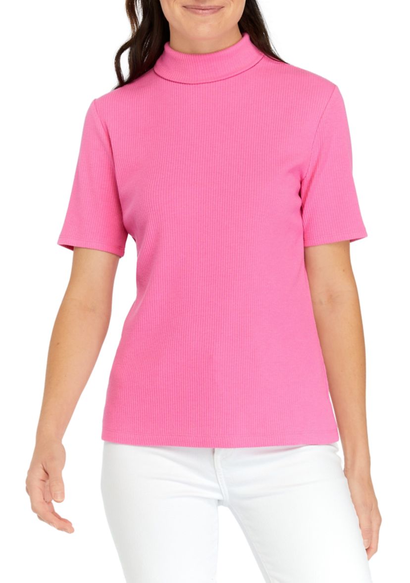 Womens Short Sleeve Ribbed Turtleneck Top
