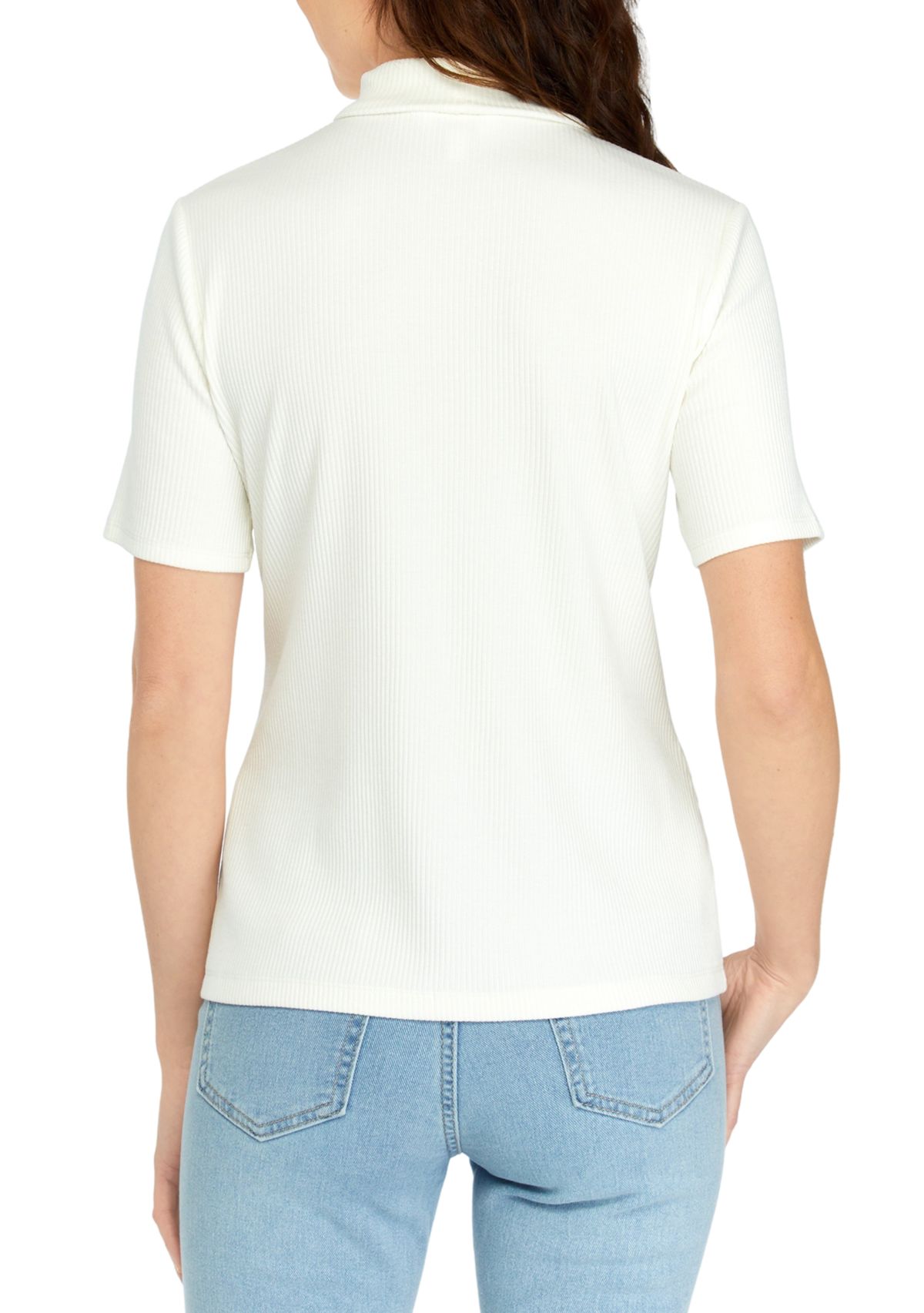 Womens Short Sleeve Ribbed Turtleneck Top