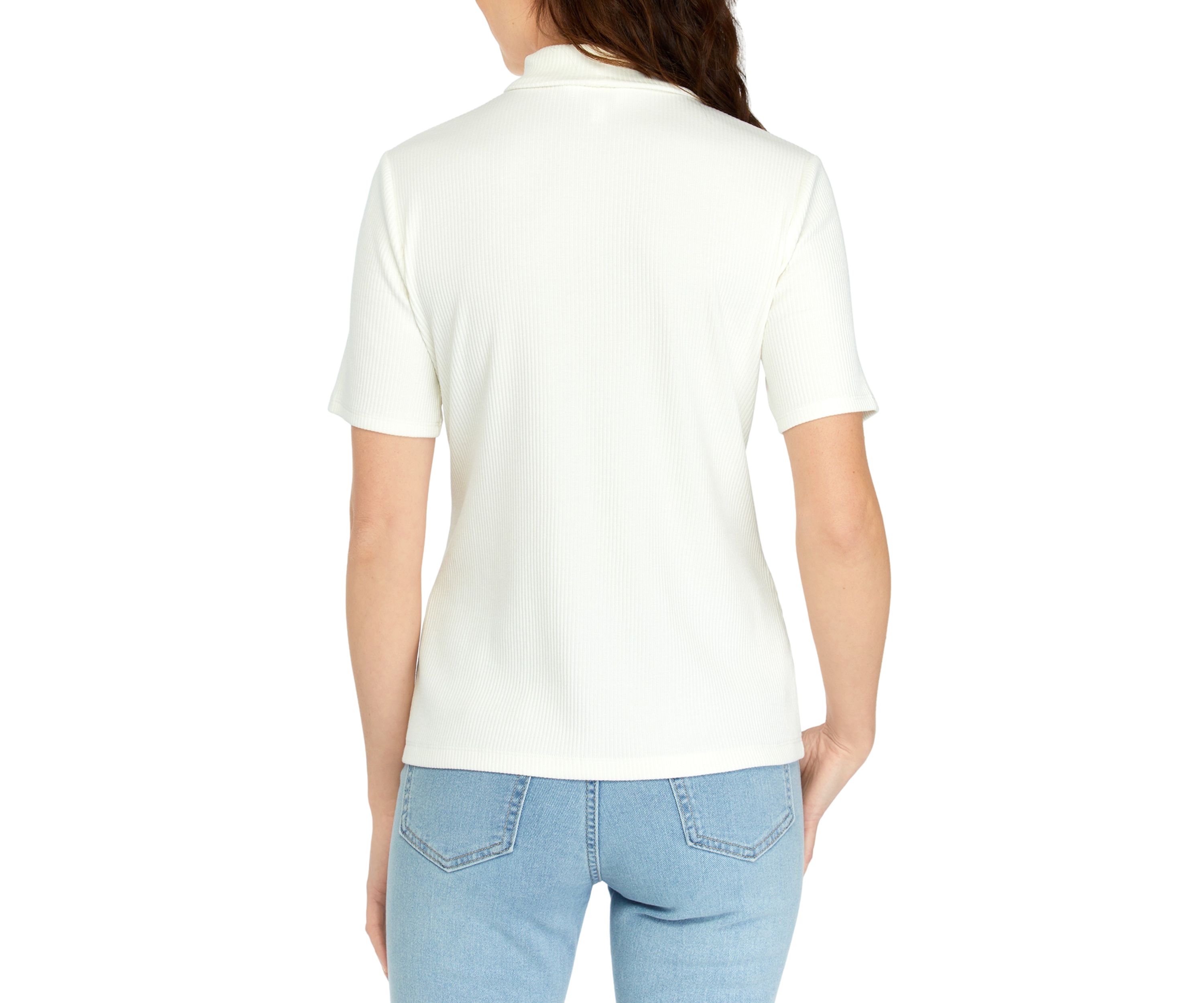 Womens Short Sleeve Ribbed Turtleneck Top