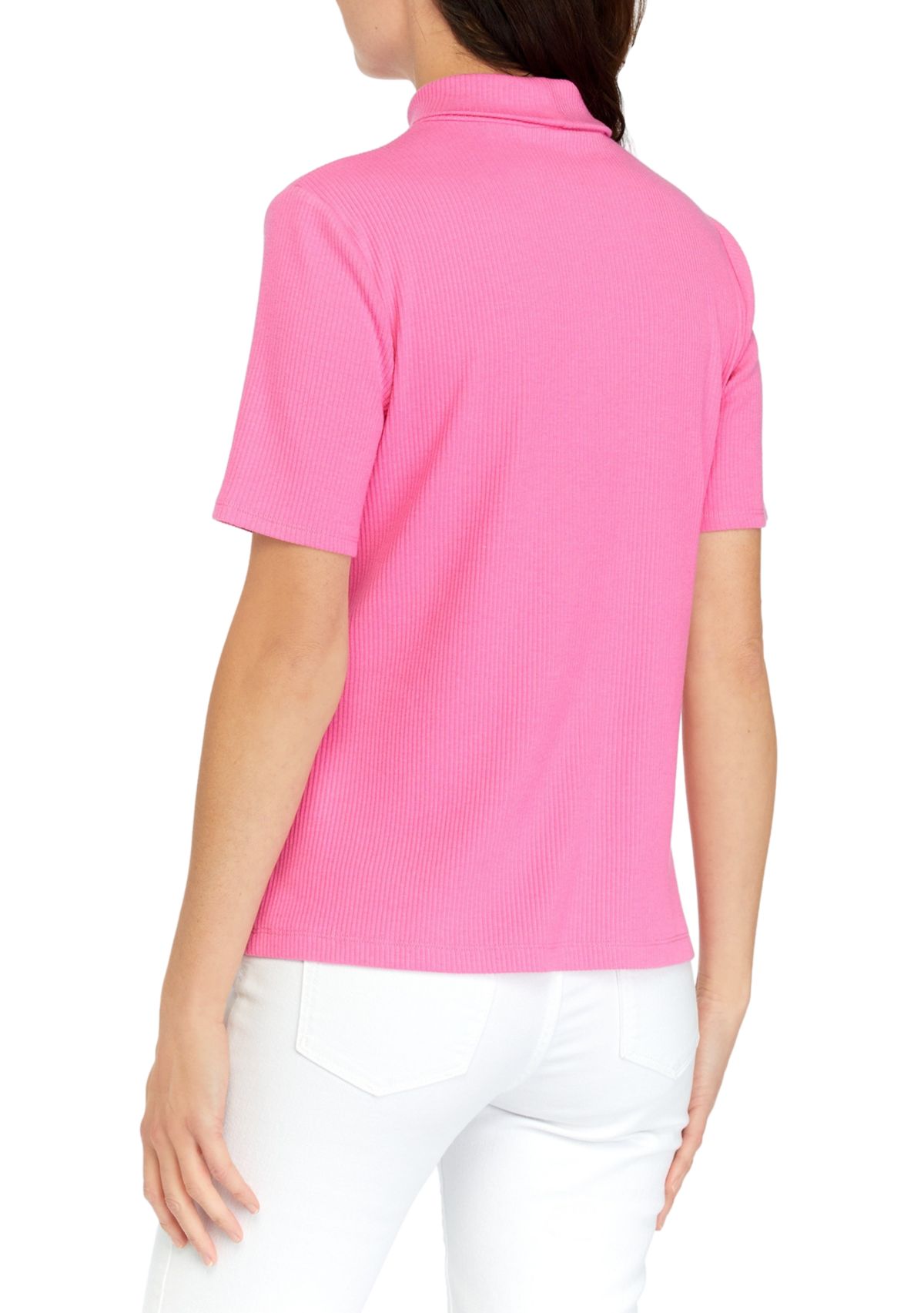 Womens Short Sleeve Ribbed Turtleneck Top