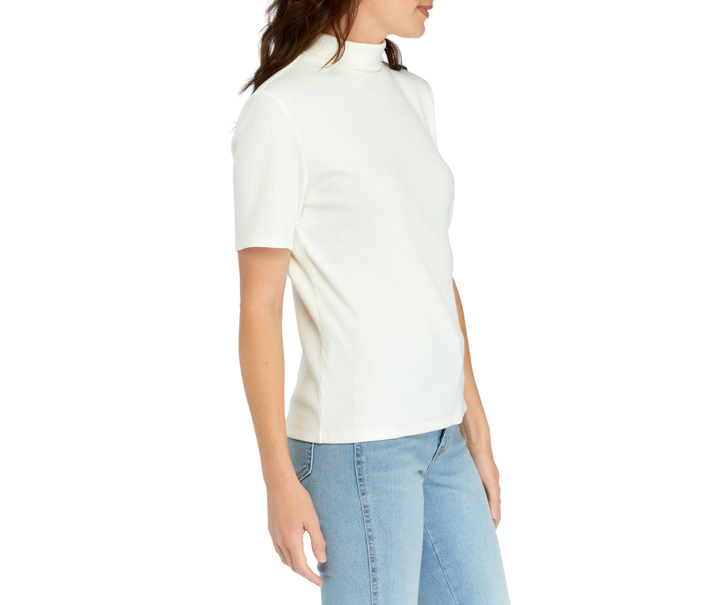 Womens Short Sleeve Ribbed Turtleneck Top