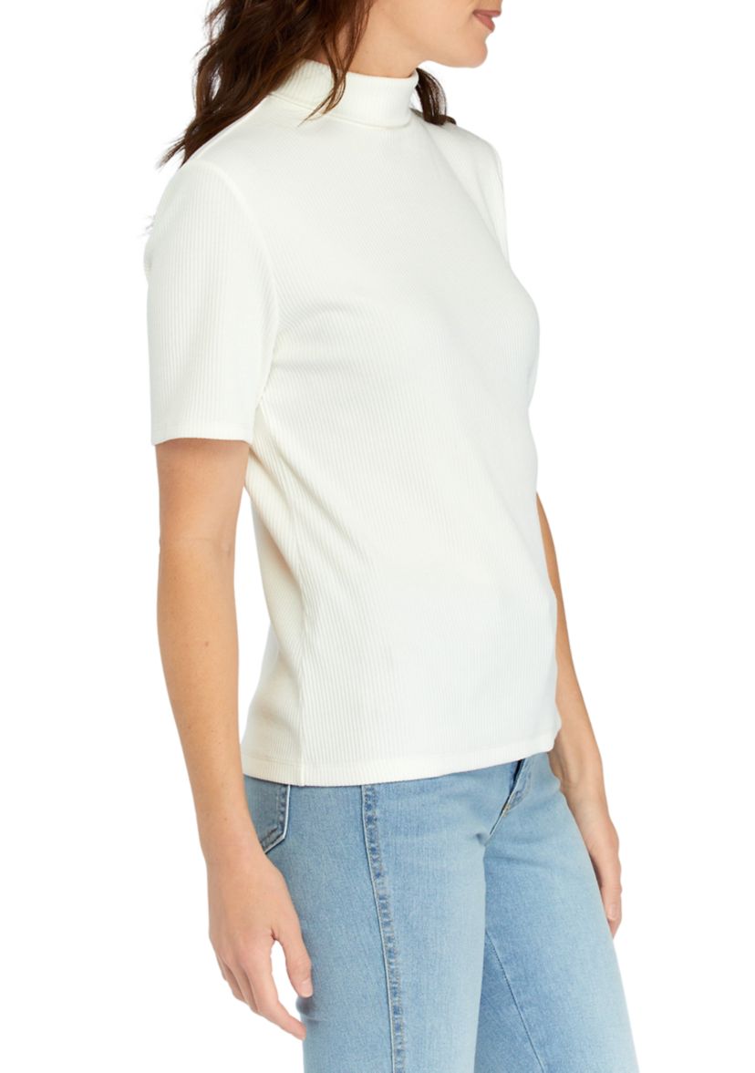 Womens Short Sleeve Ribbed Turtleneck Top