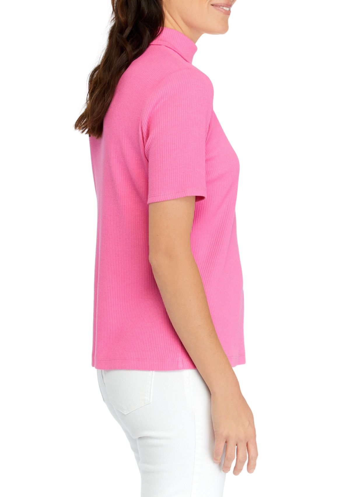 Womens Short Sleeve Ribbed Turtleneck Top