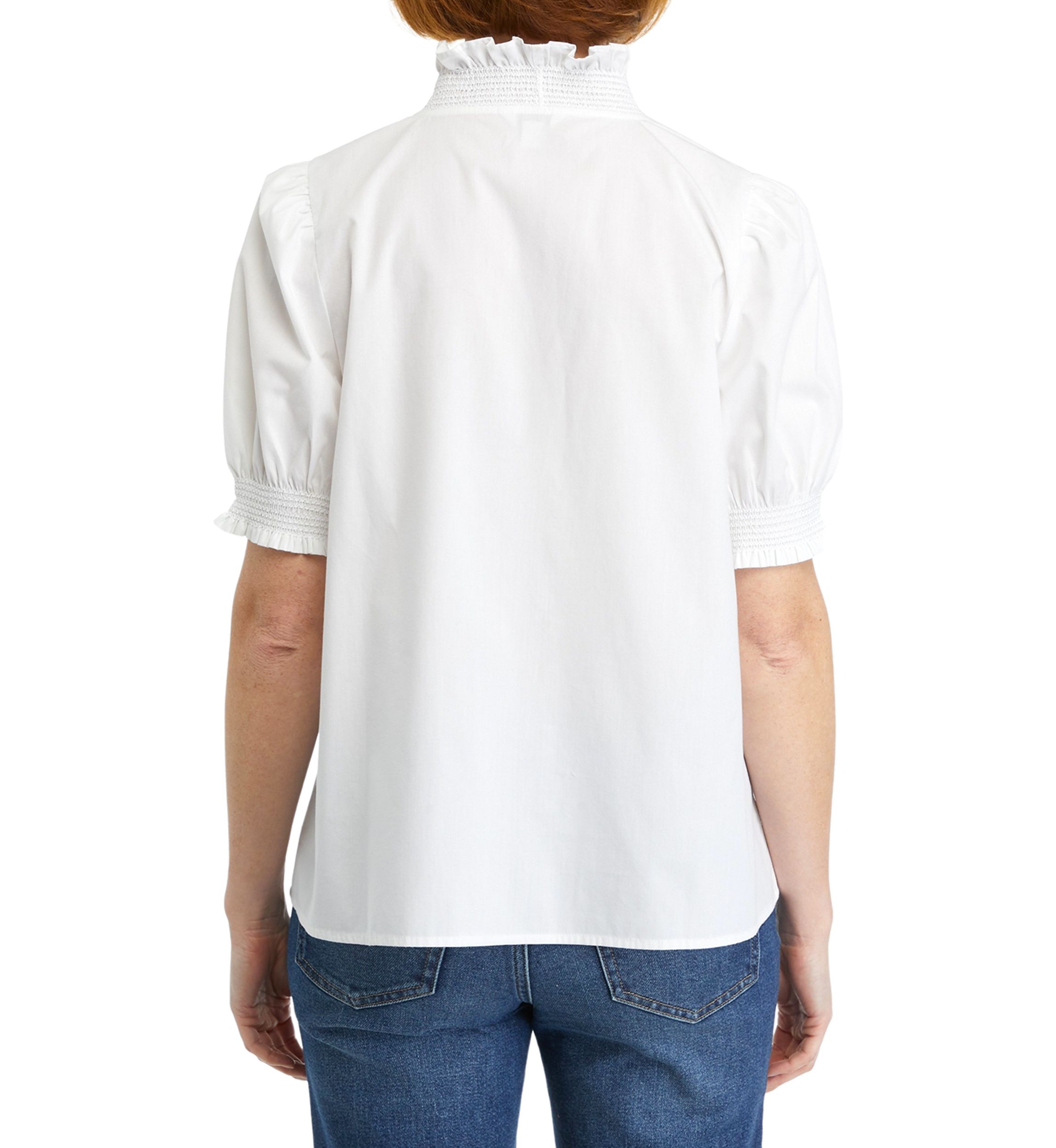 Womens Smocked Ruffle Neck Blouse