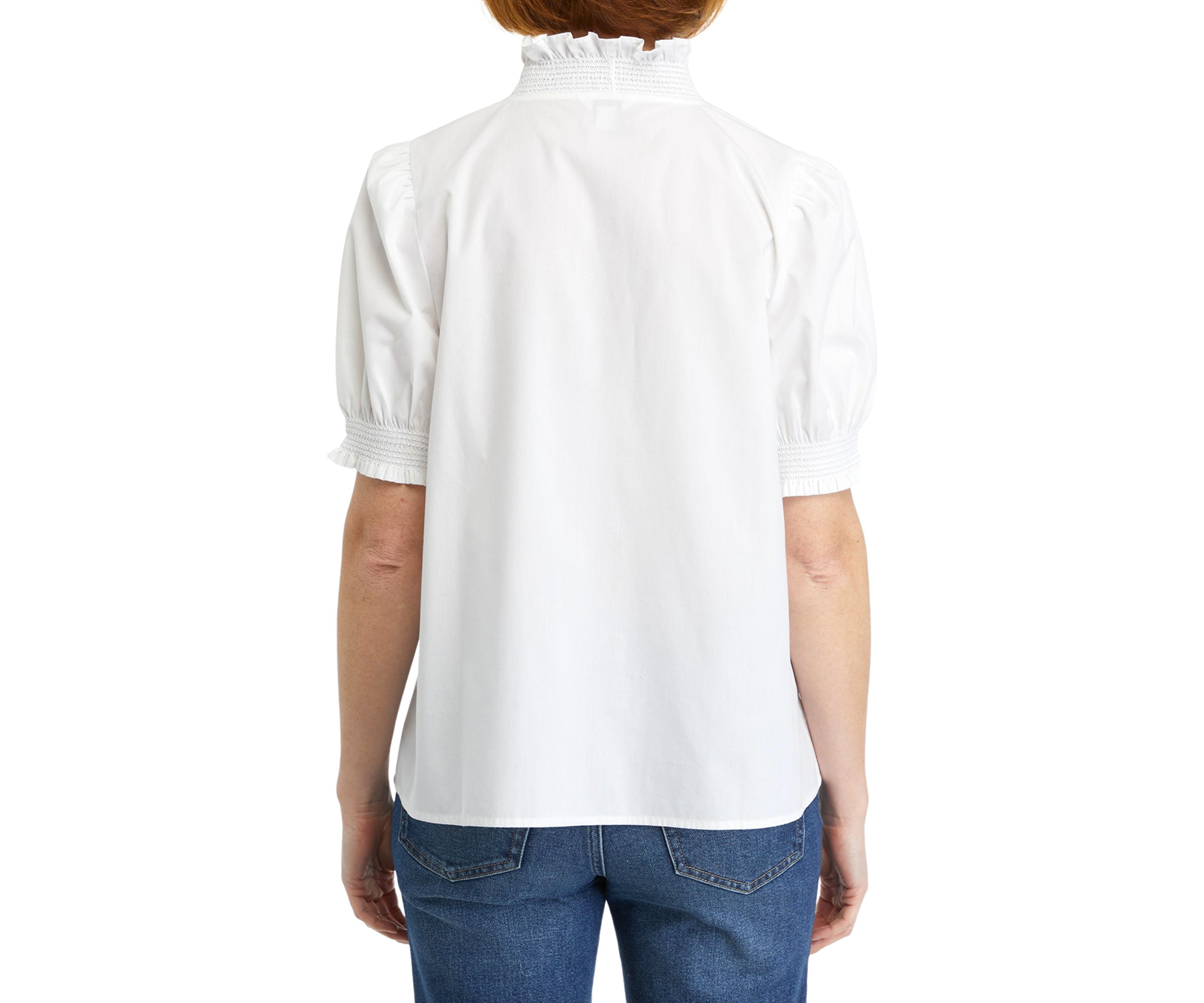 Womens Smocked Ruffle Neck Blouse