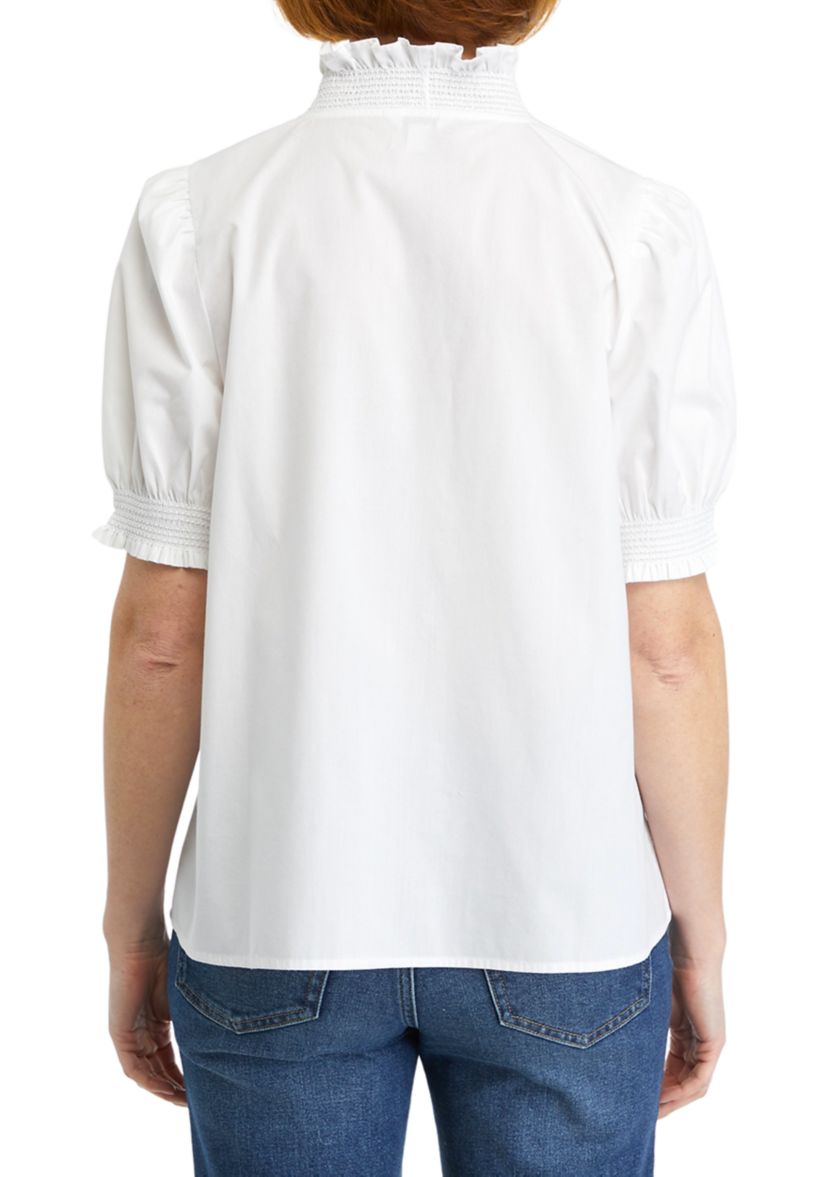 Womens Smocked Ruffle Neck Blouse