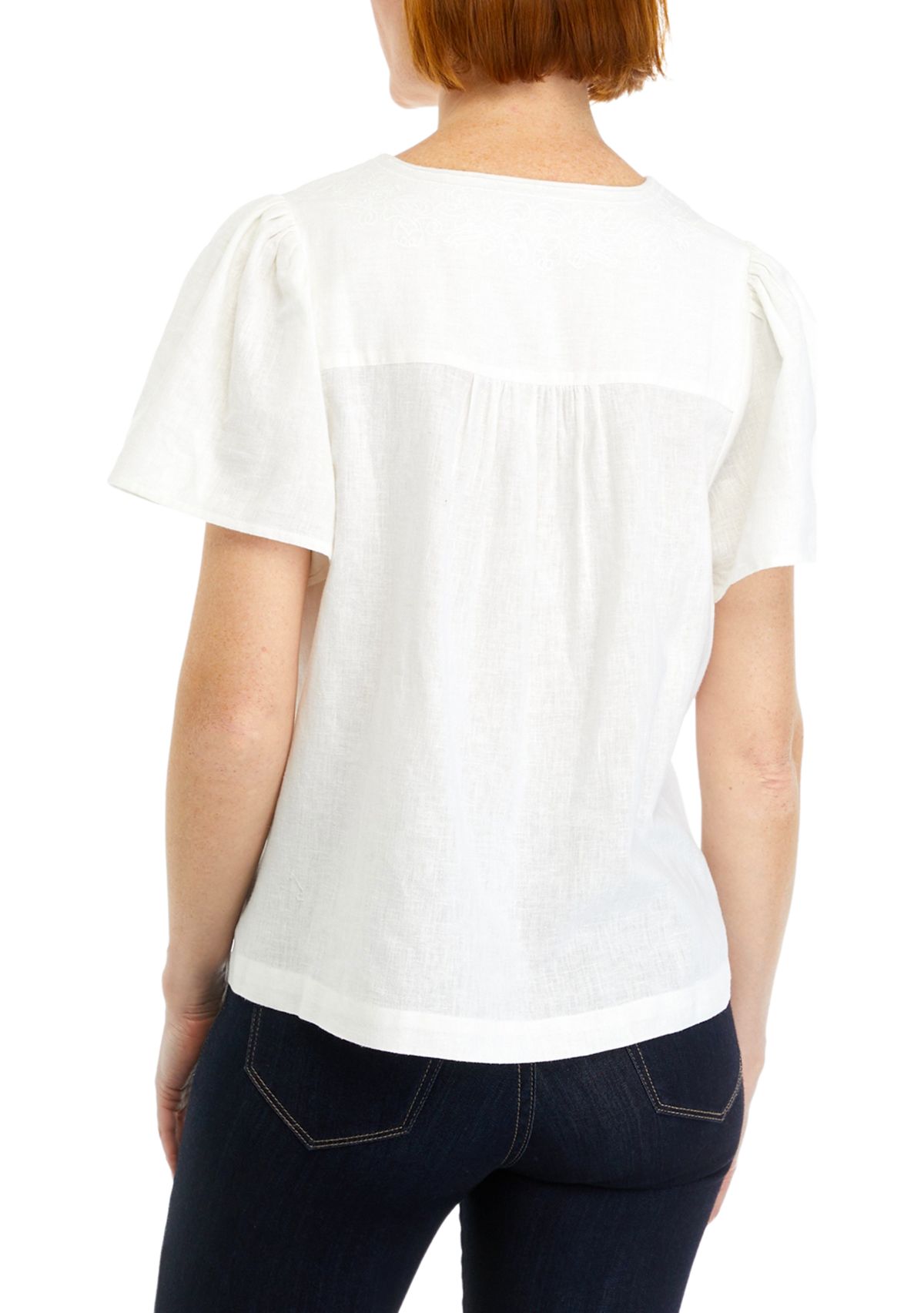 Womens Embroidered Button Front Top