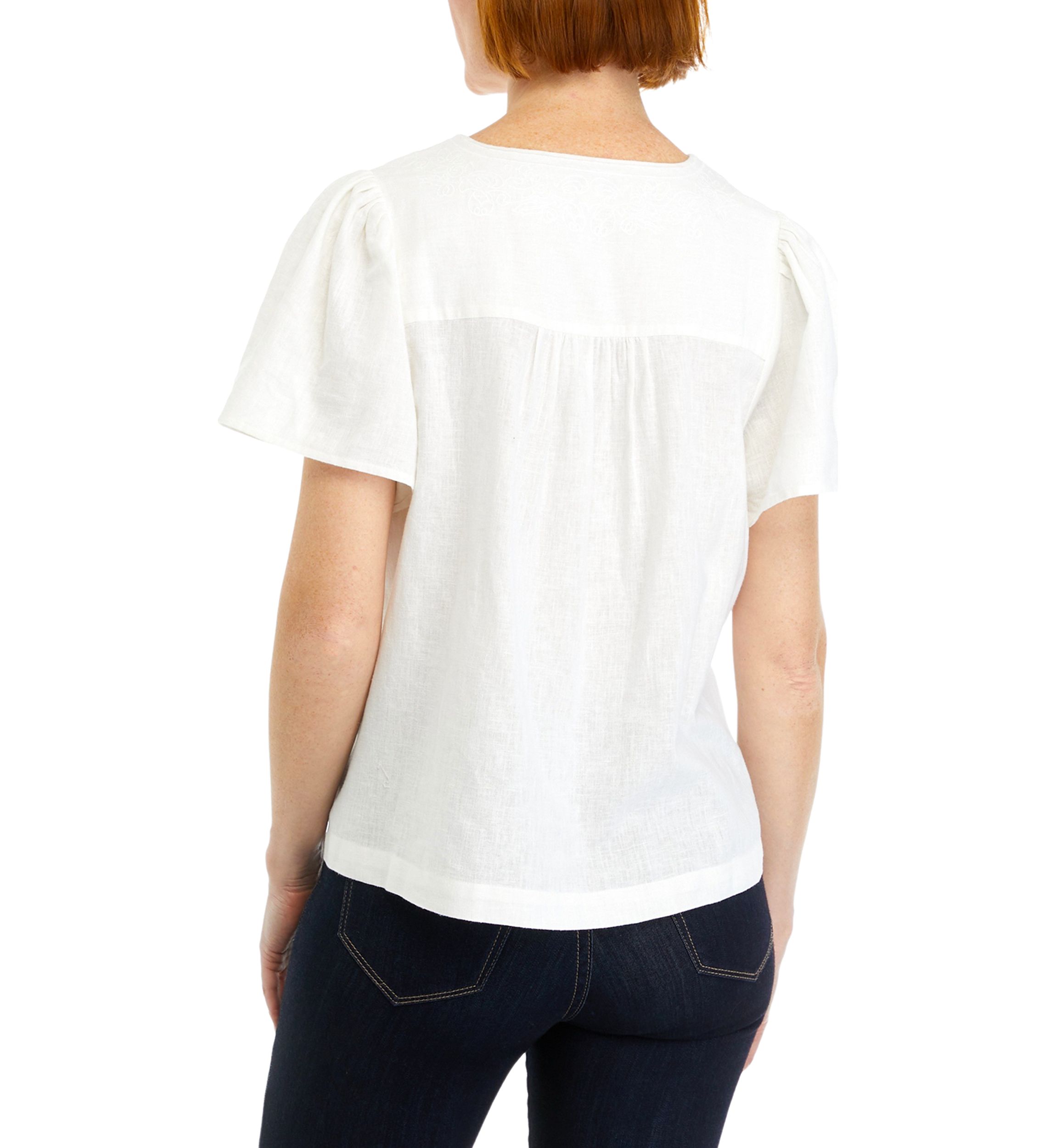 Womens Embroidered Button Front Top