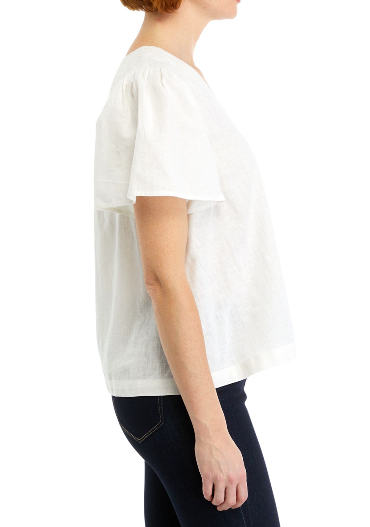 Womens Embroidered Button Front Top