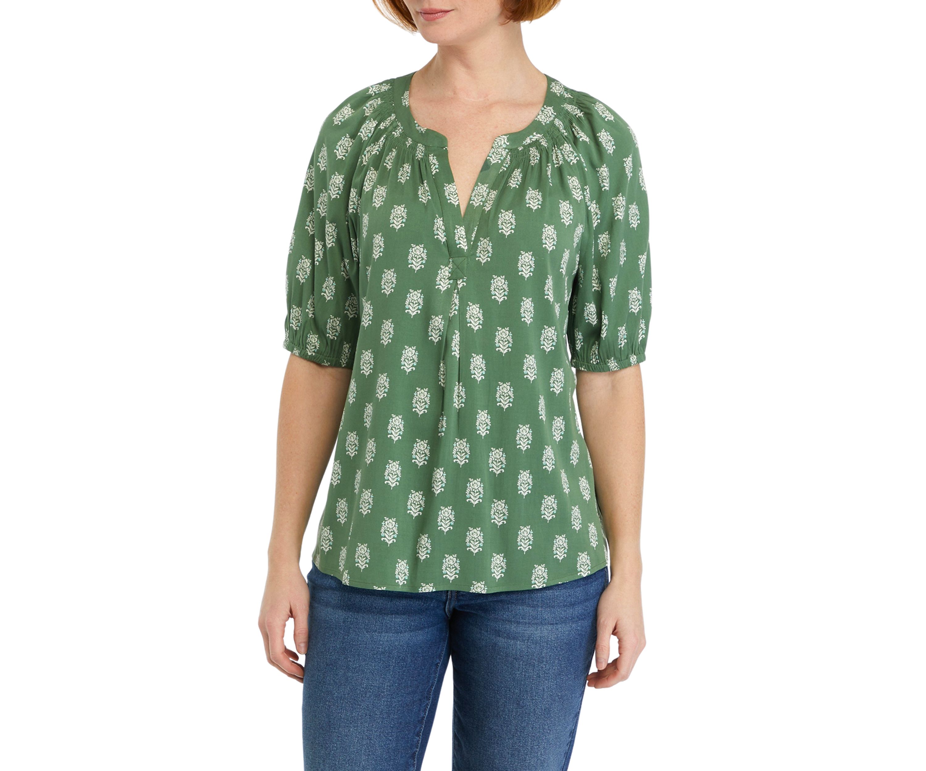 Womens Printed Peasant Top