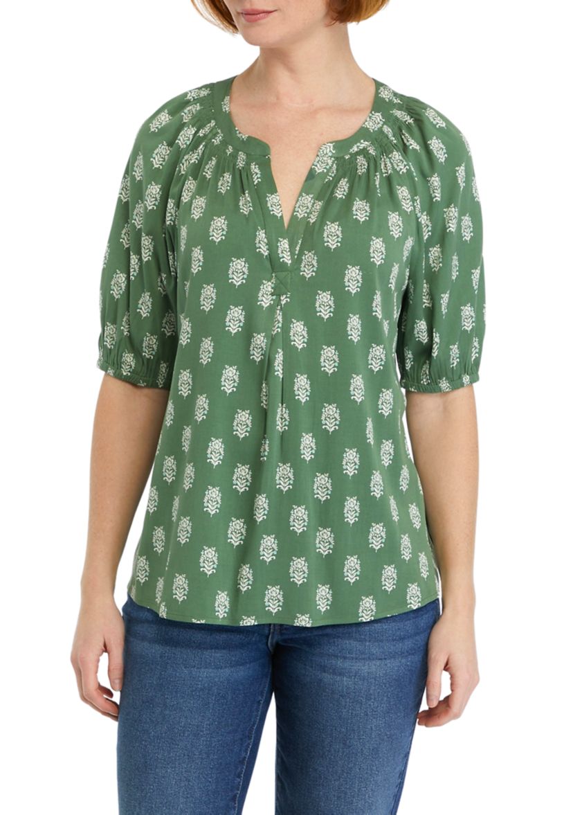 Womens Printed Peasant Top