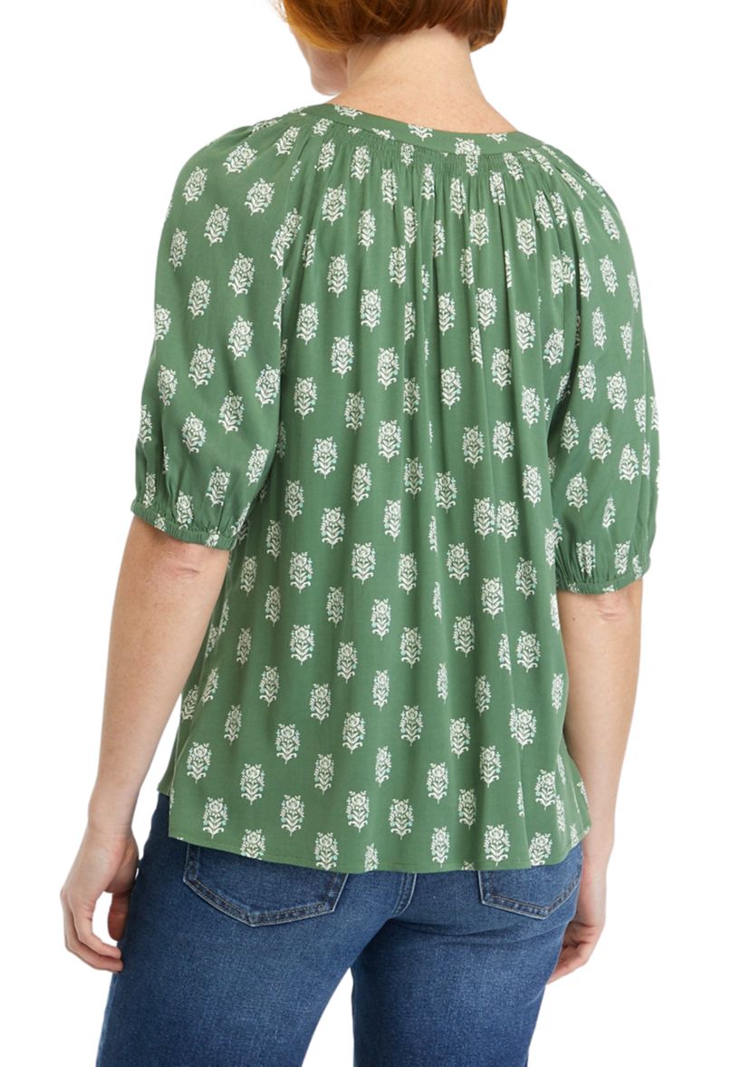 Womens Printed Peasant Top