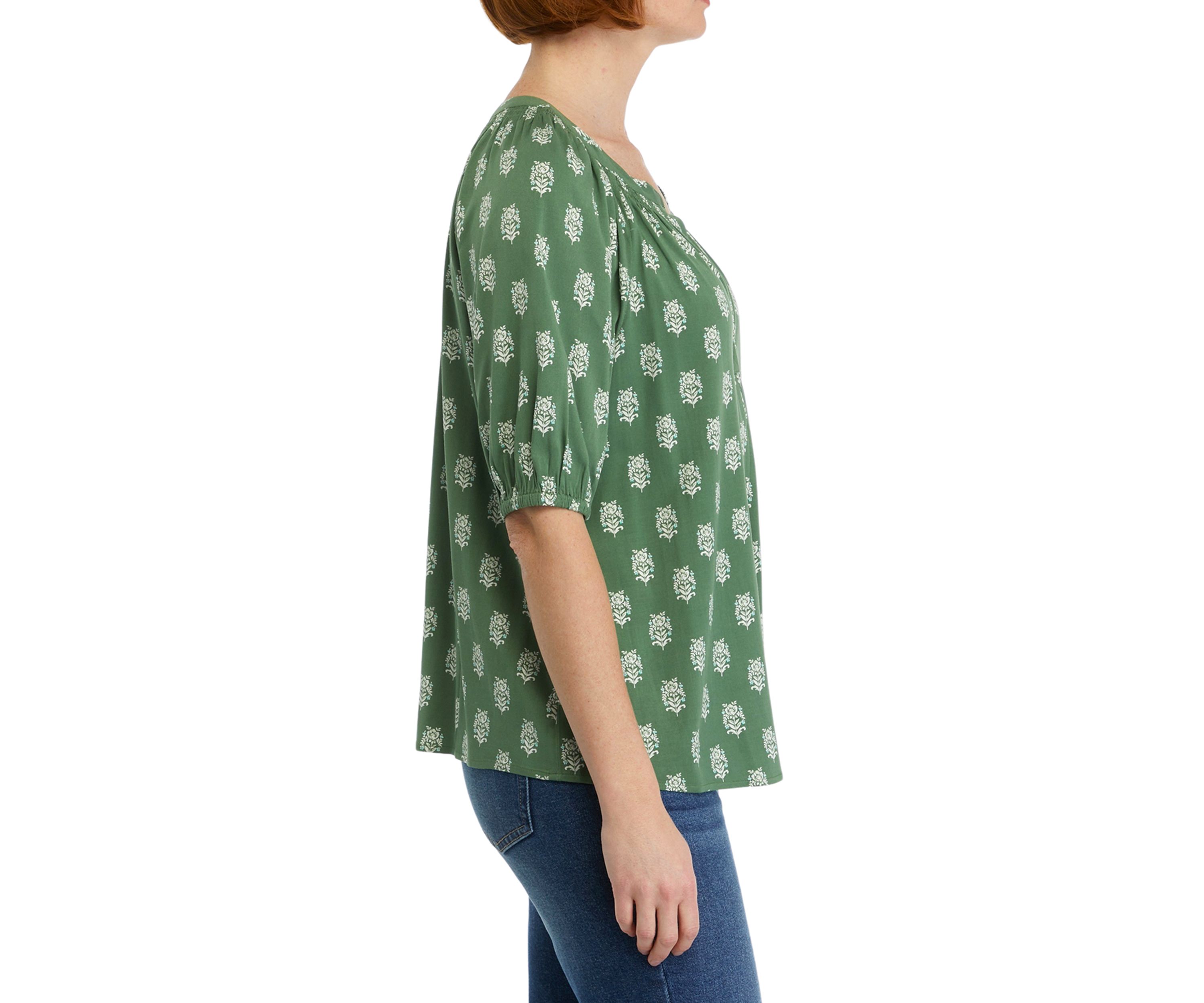 Womens Printed Peasant Top