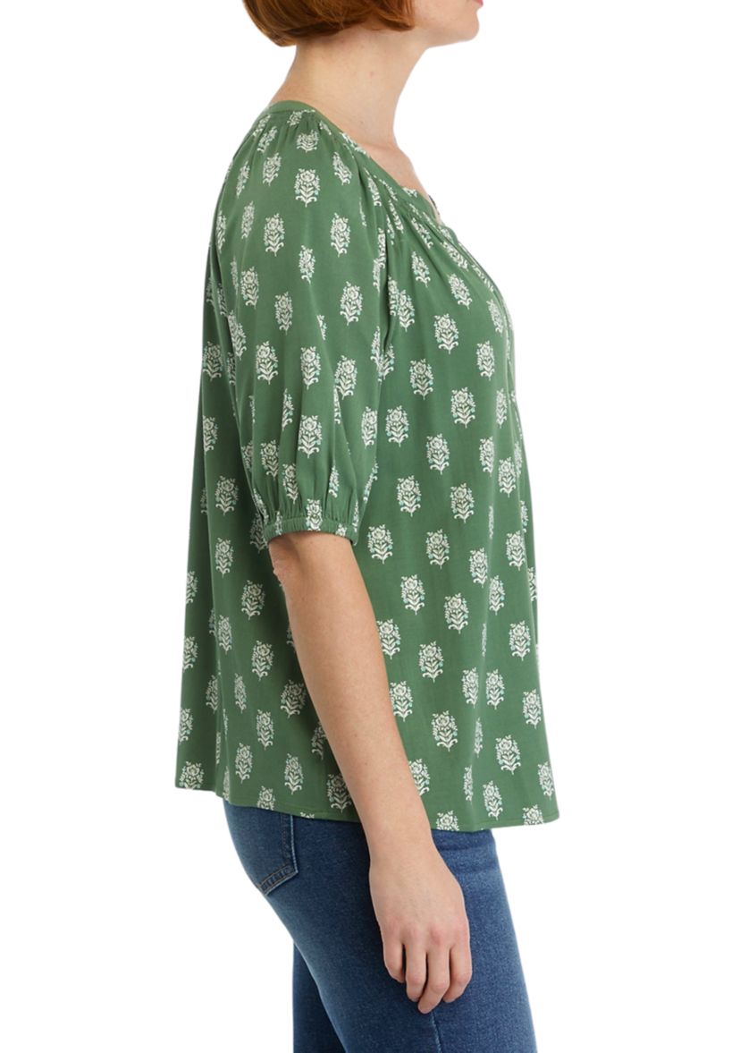 Womens Printed Peasant Top