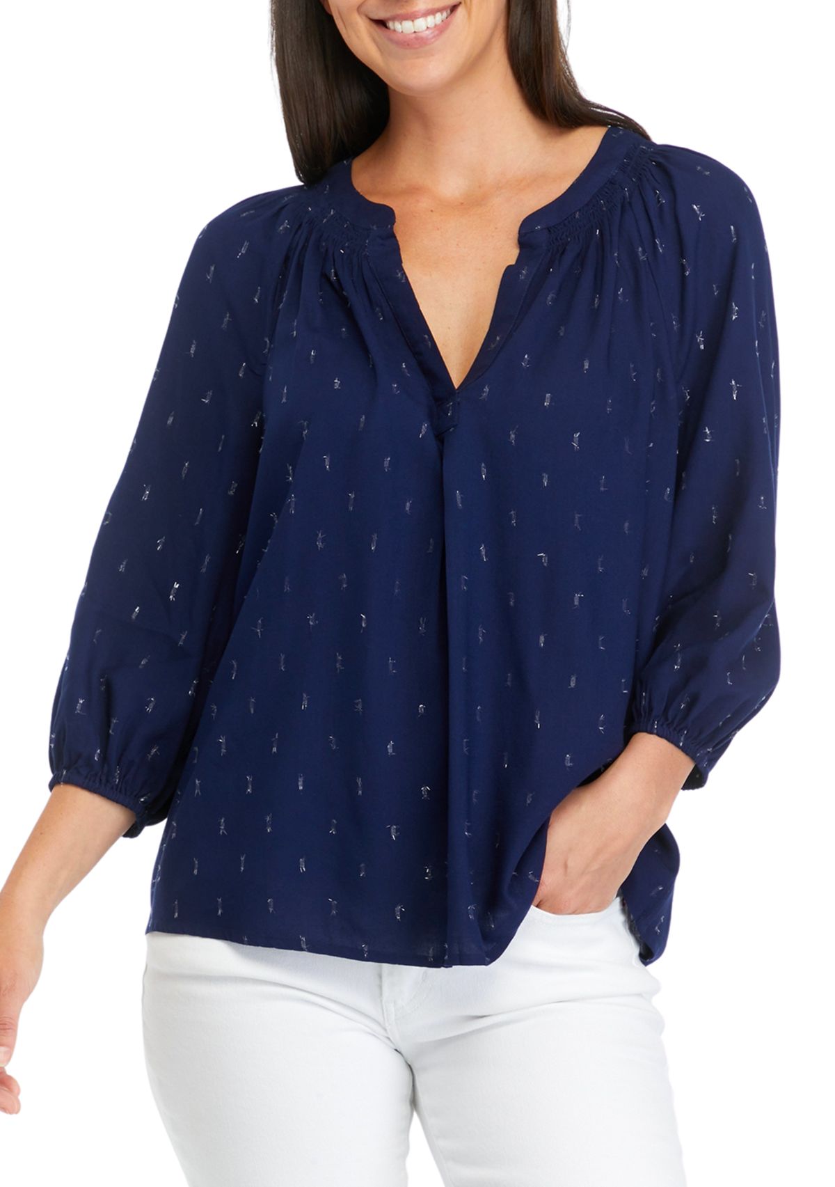 Womens Printed Peasant Top