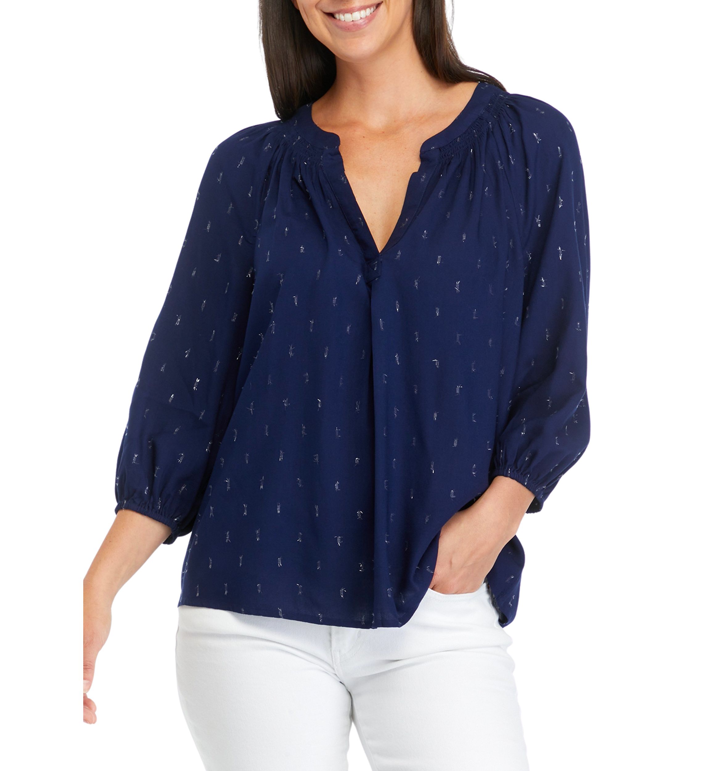 Womens Printed Peasant Top