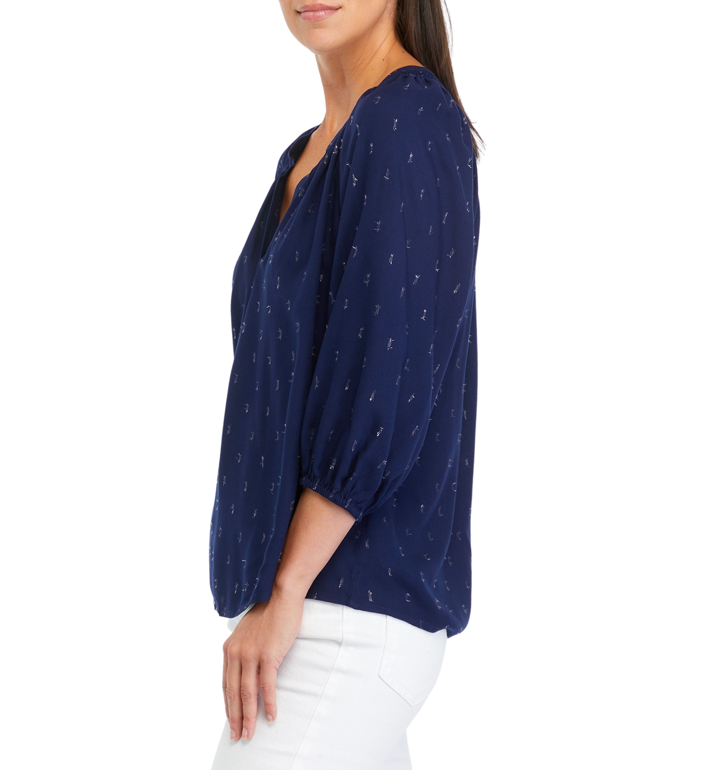 Womens Printed Peasant Top