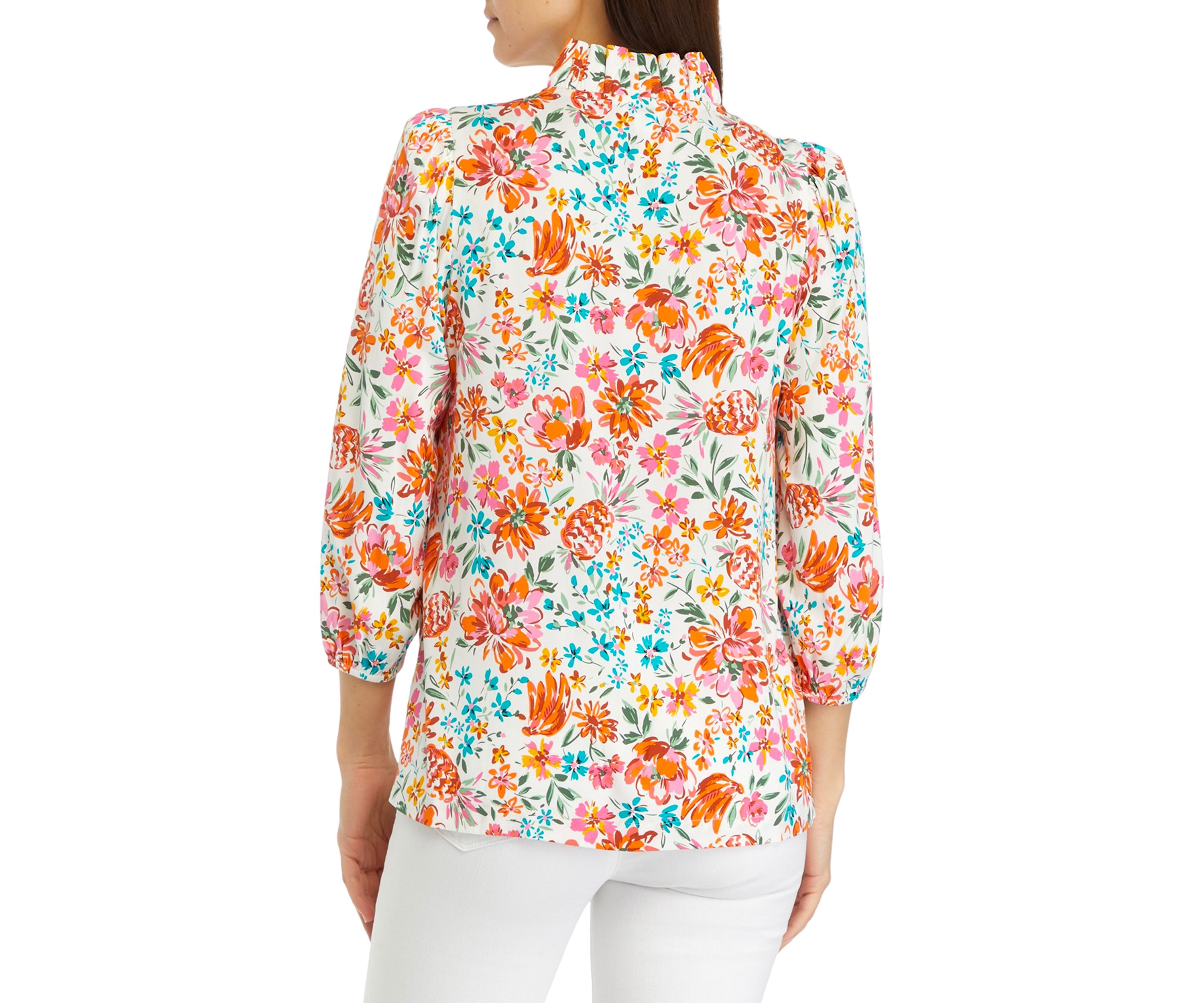 Womens Ruffle Neck Printed Top