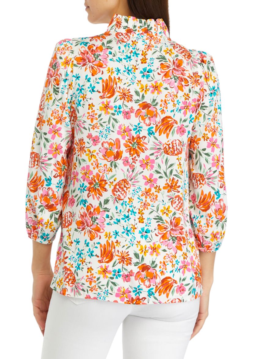 Womens Ruffle Neck Printed Top
