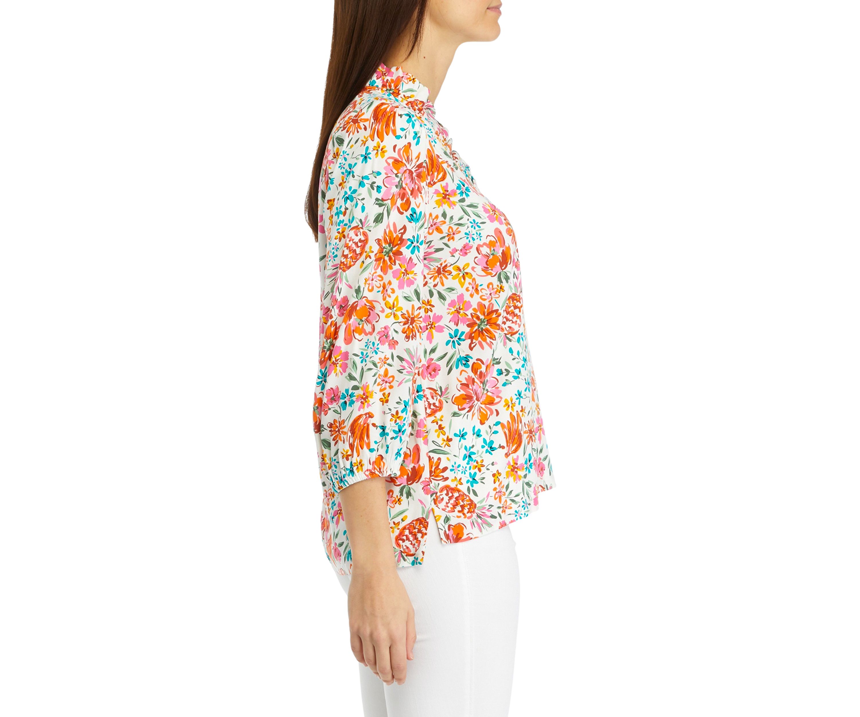 Womens Ruffle Neck Printed Top