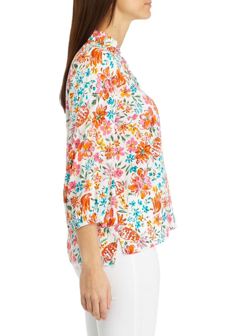 Womens Ruffle Neck Printed Top