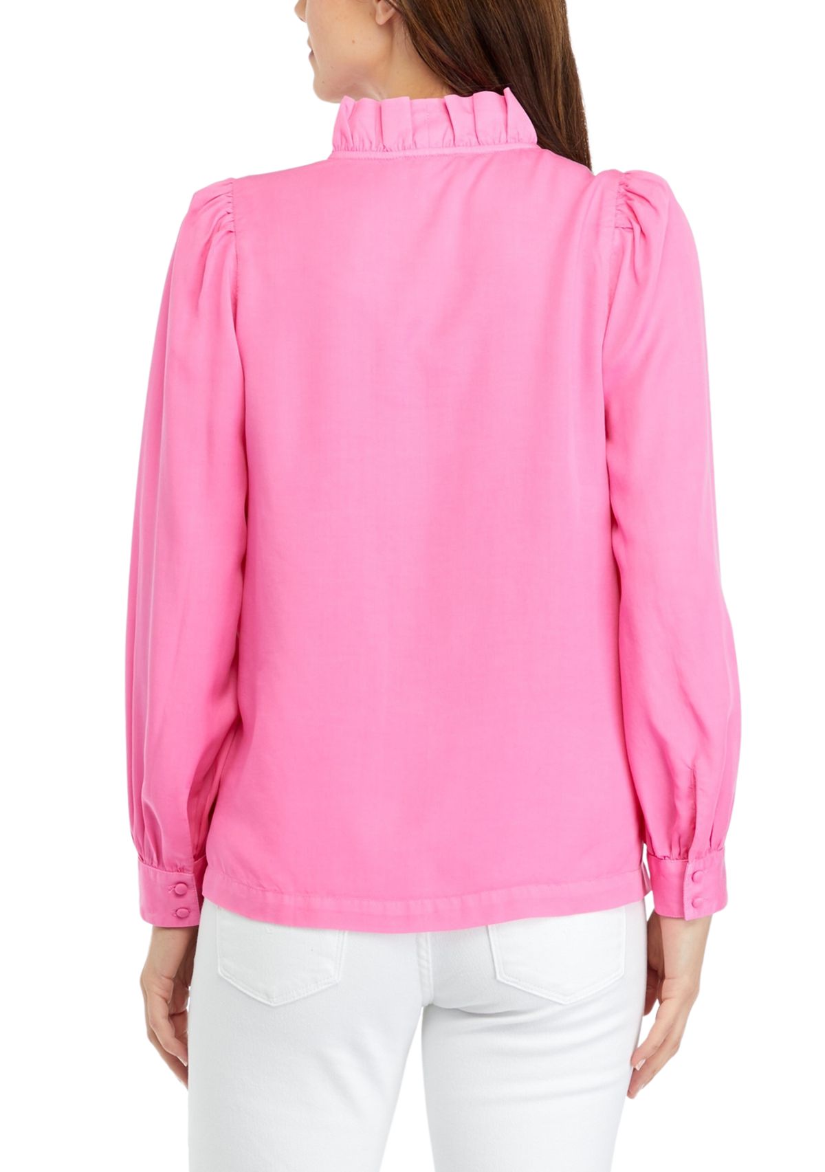 Womens Solid Ruffle Neck Top