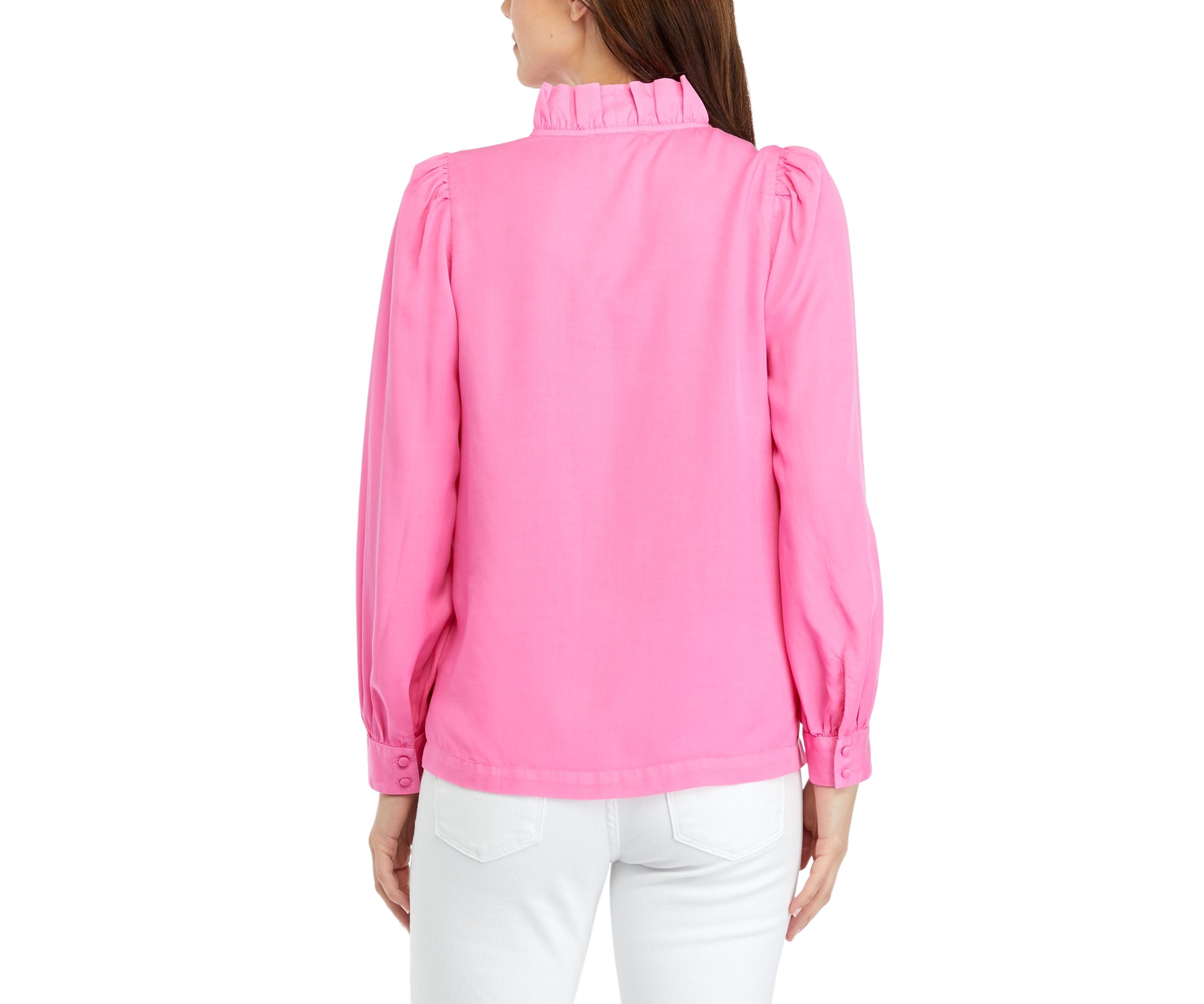 Womens Solid Ruffle Neck Top
