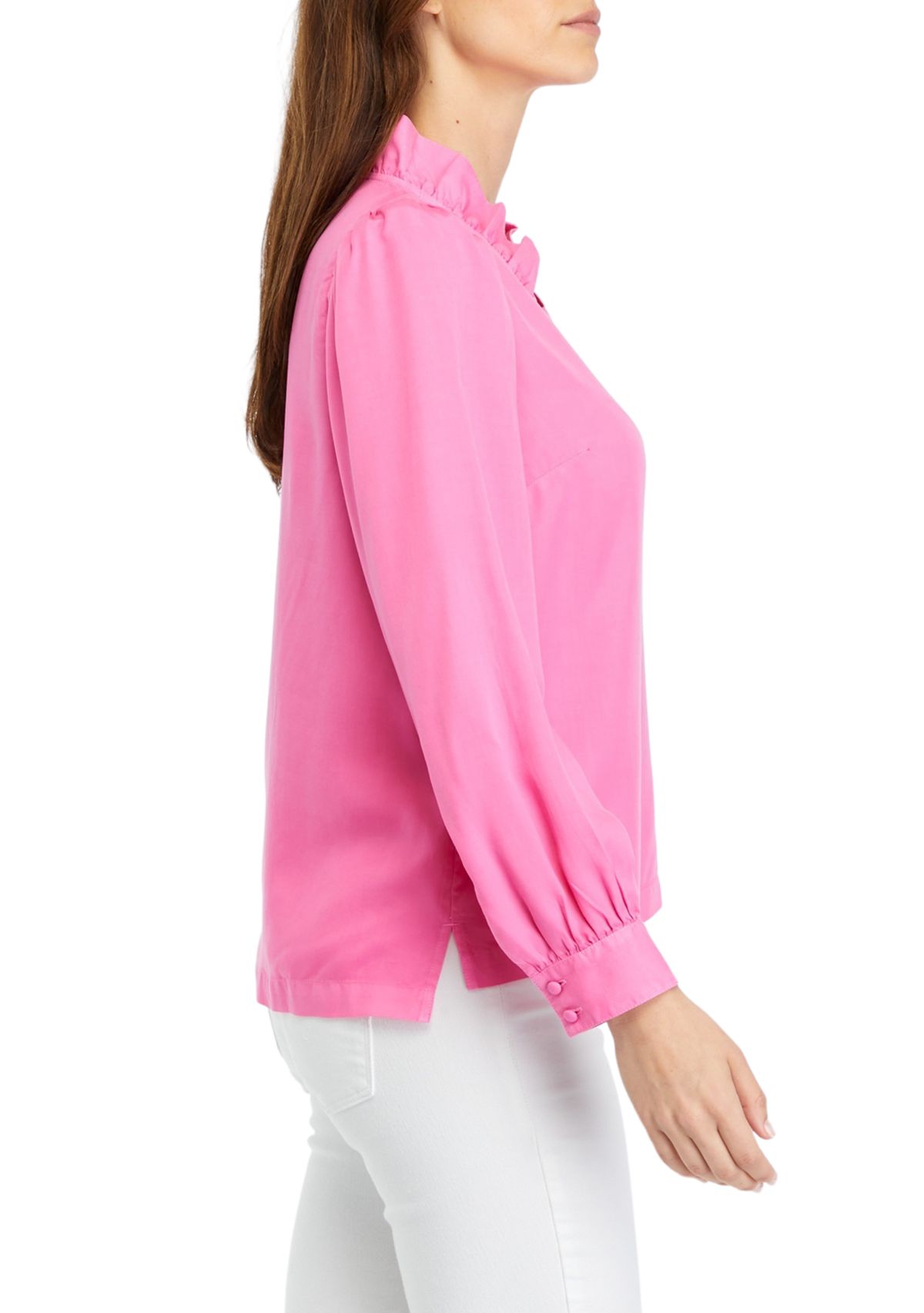 Womens Solid Ruffle Neck Top